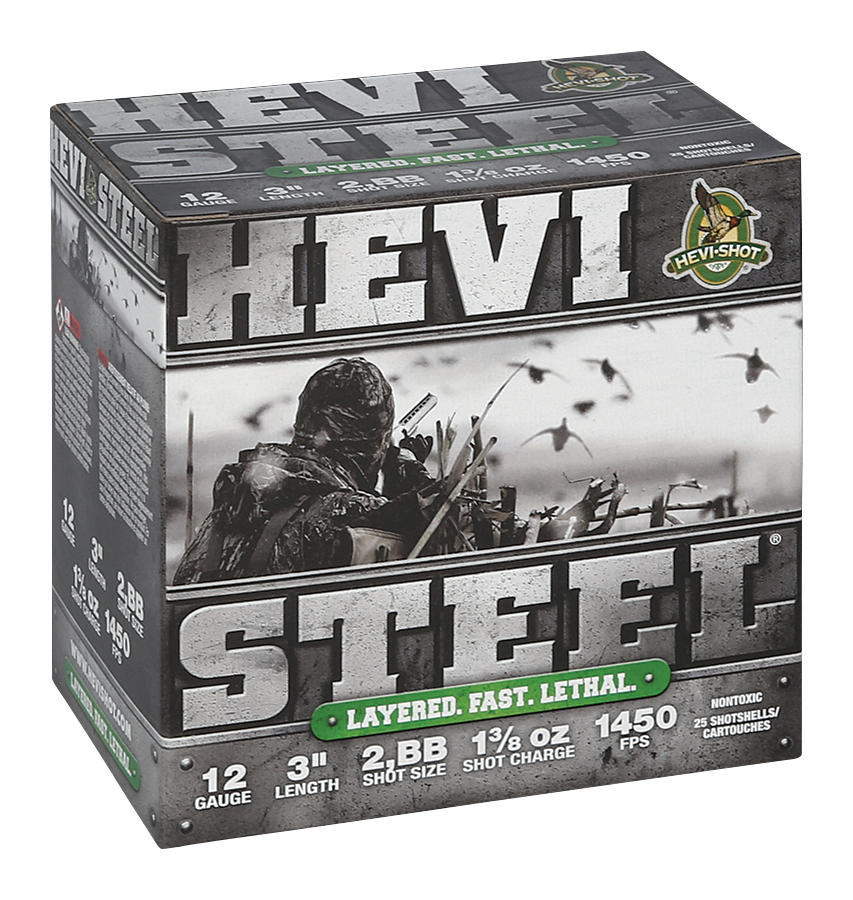HEVI-Shot HEVI-Steel 12-Ga. 3″ 1-3/8 oz. Layered Load Shotshells -  2/BB - 250 Rounds - HEVI-Shot