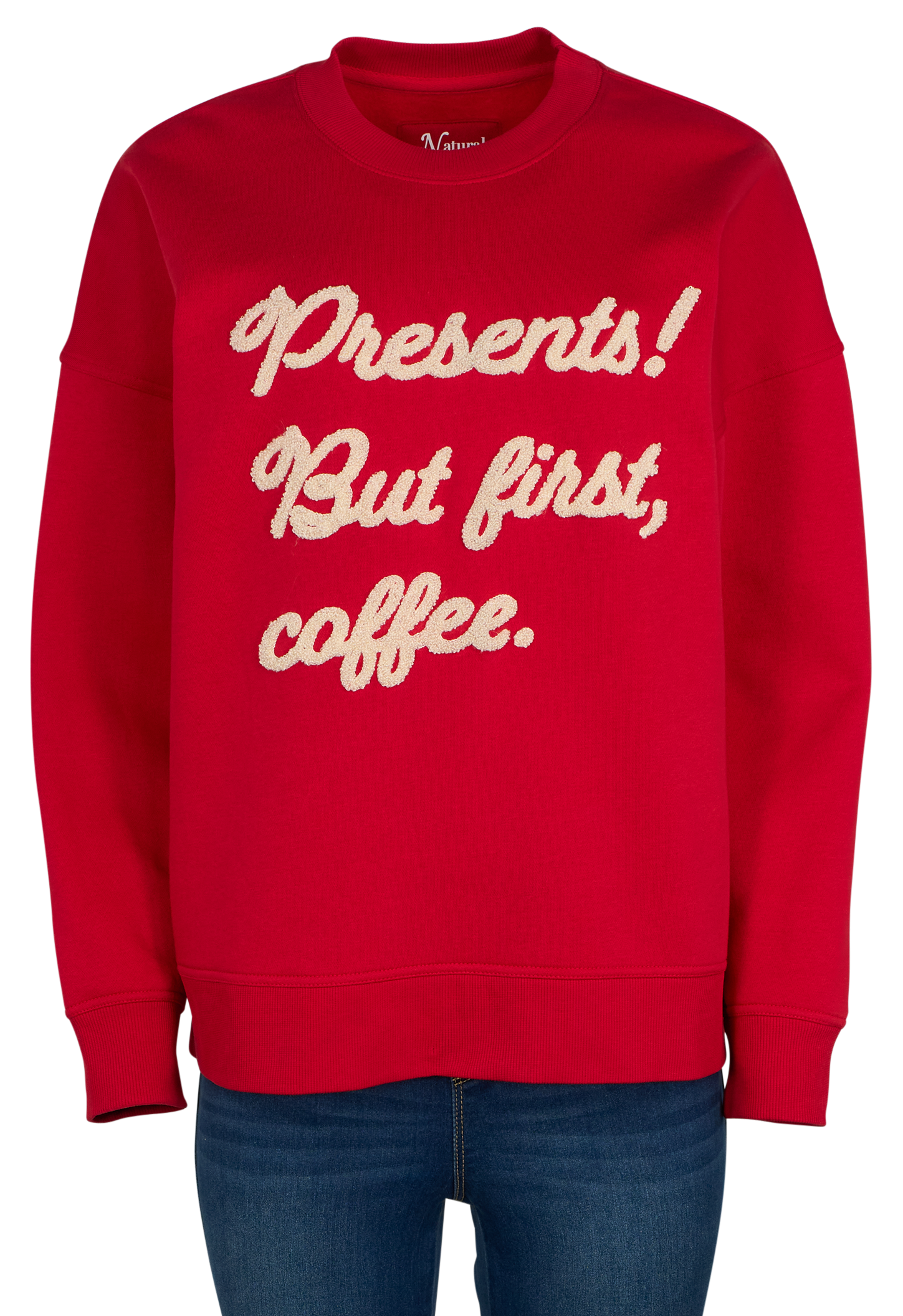 Image of Natural Reflections Holiday Presents and Coffee Long-Sleeve Sweatshirt - Salsa Red - 1X