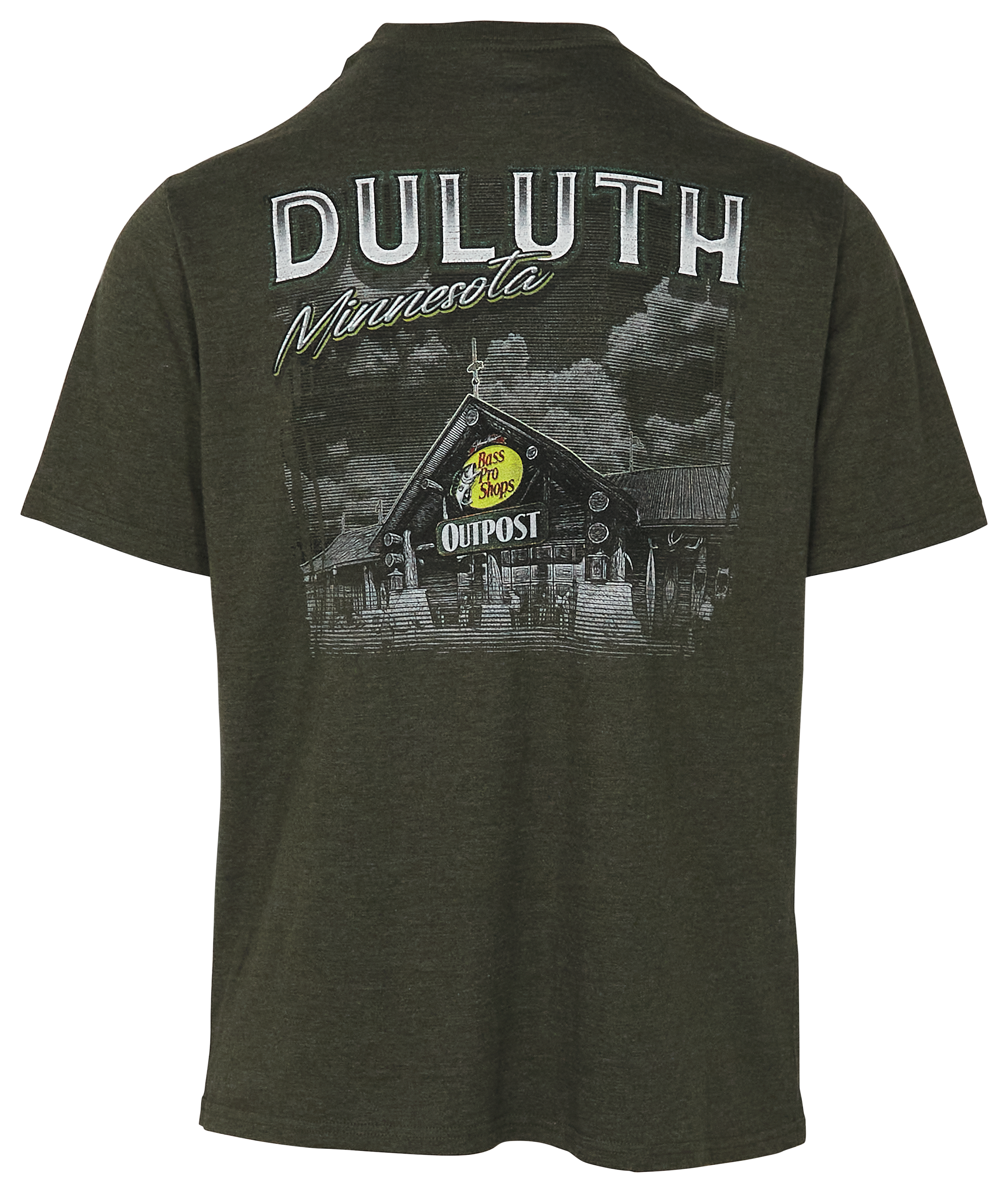 Image of Bass Pro Shops Duluth Store Front Short-Sleeve T-Shirt for Men - Olive Heather