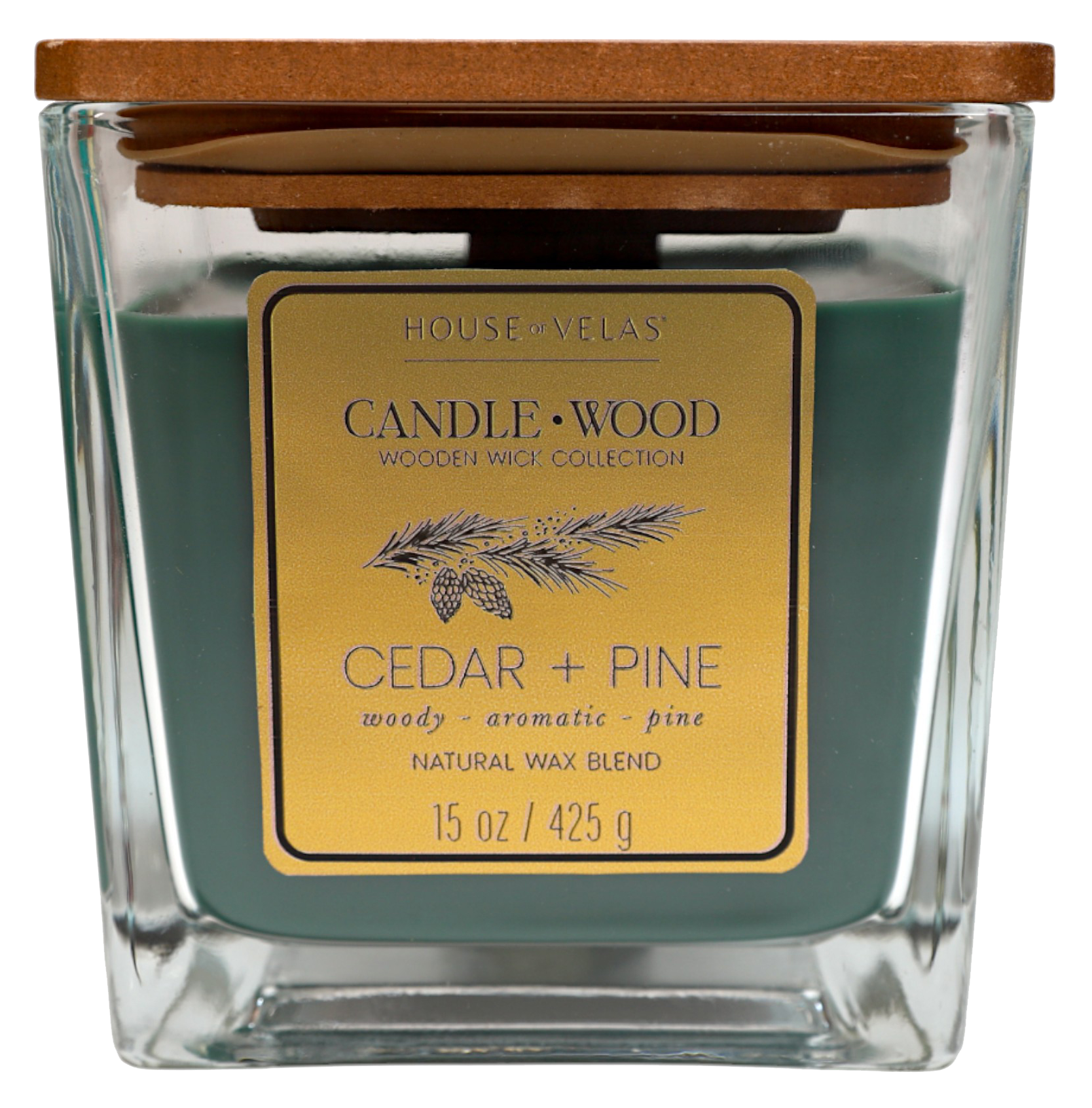 Image of House of Velas Candle Wood Wooden Wick Candle - Cedar + Pine