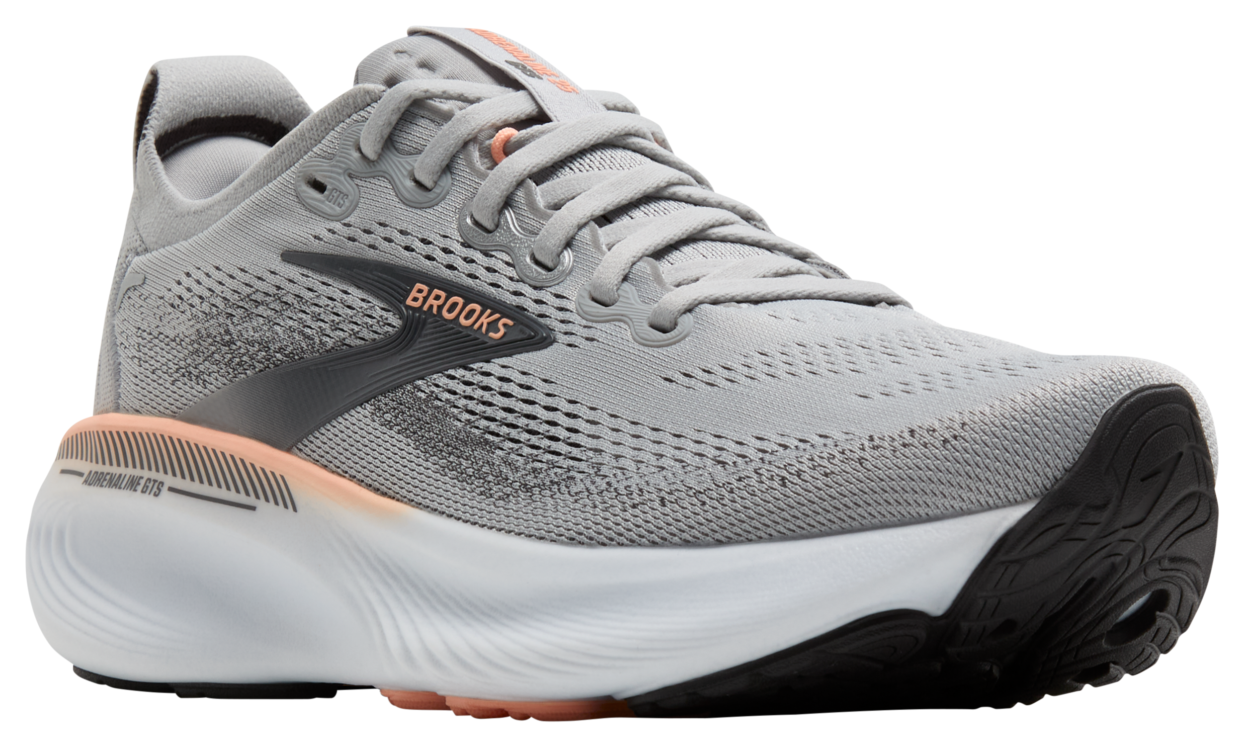 Image of Brooks Adrenaline GTS 25 Running Shoes for Women - Grey/Black Pearl/Coral - 9M