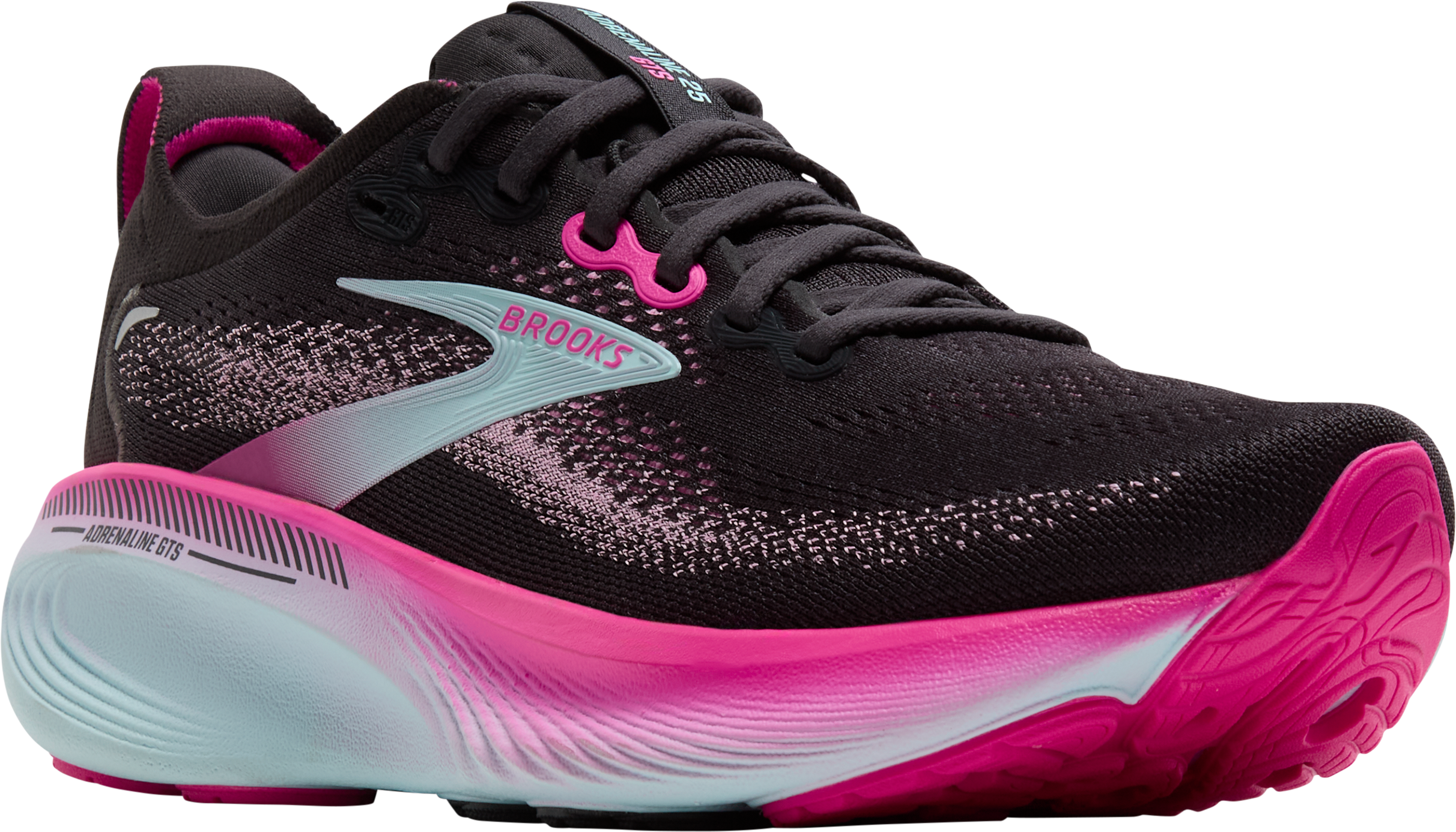 Image of Brooks Adrenaline GTS 25 Running Shoes for Women - Black/Pink/Aqua - 10M
