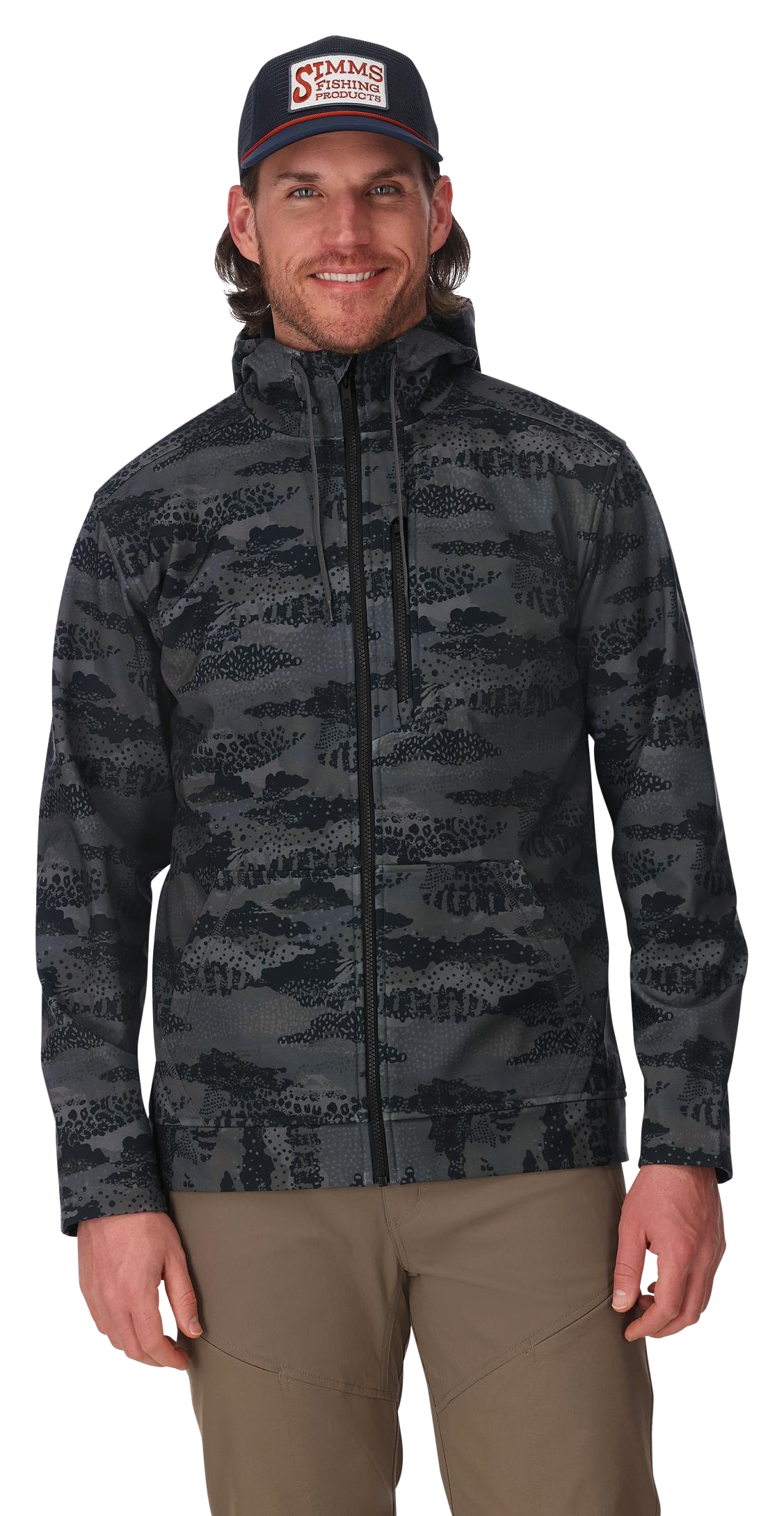 Image of Simms Rogue Full-Zip Long-Sleeve Hoodie for Men - Shroud Black - XL