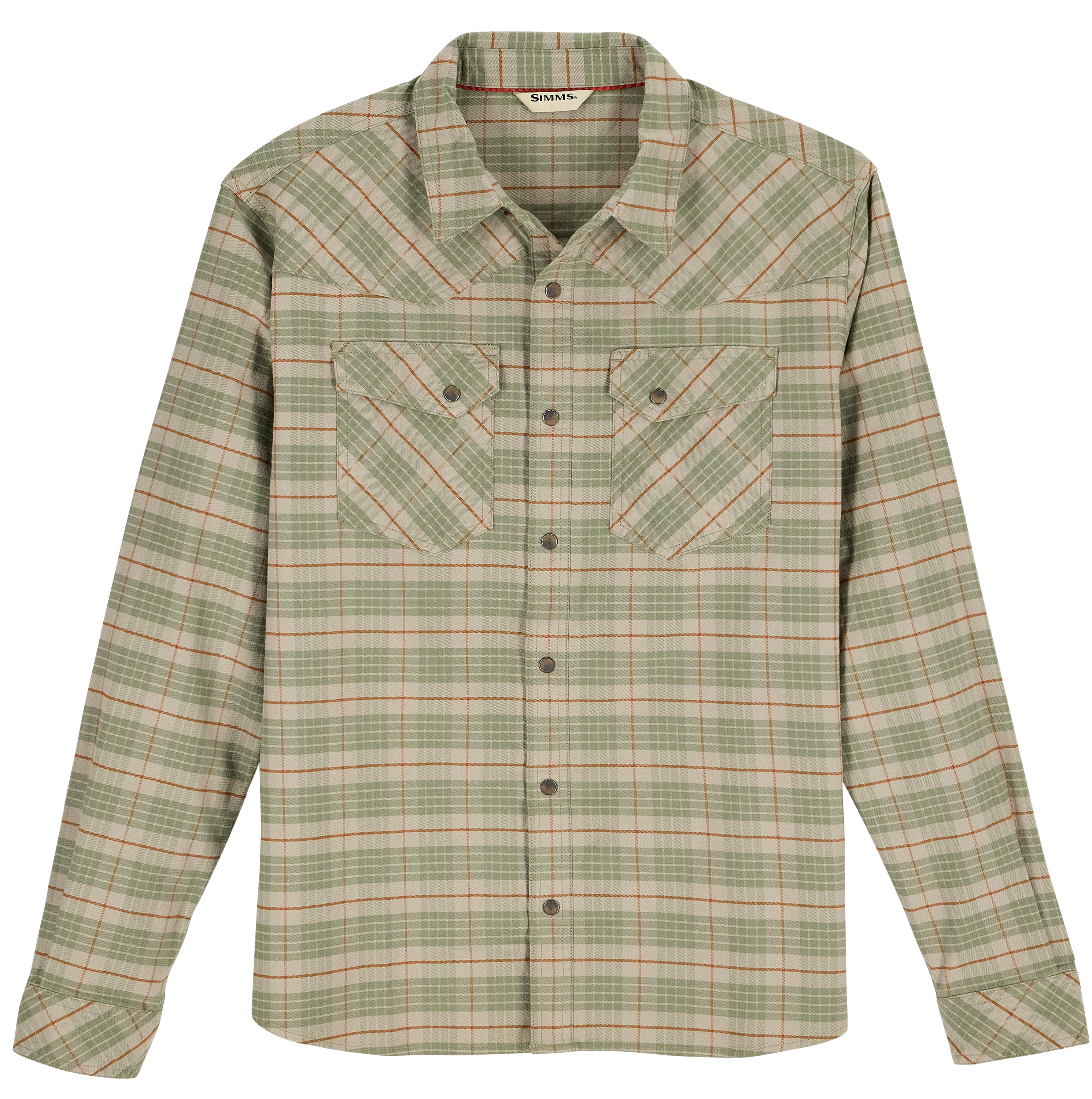 Image of Simms Brackett Flannel Long-Sleeve Shirt for Men - Drummond Plaid/Stone