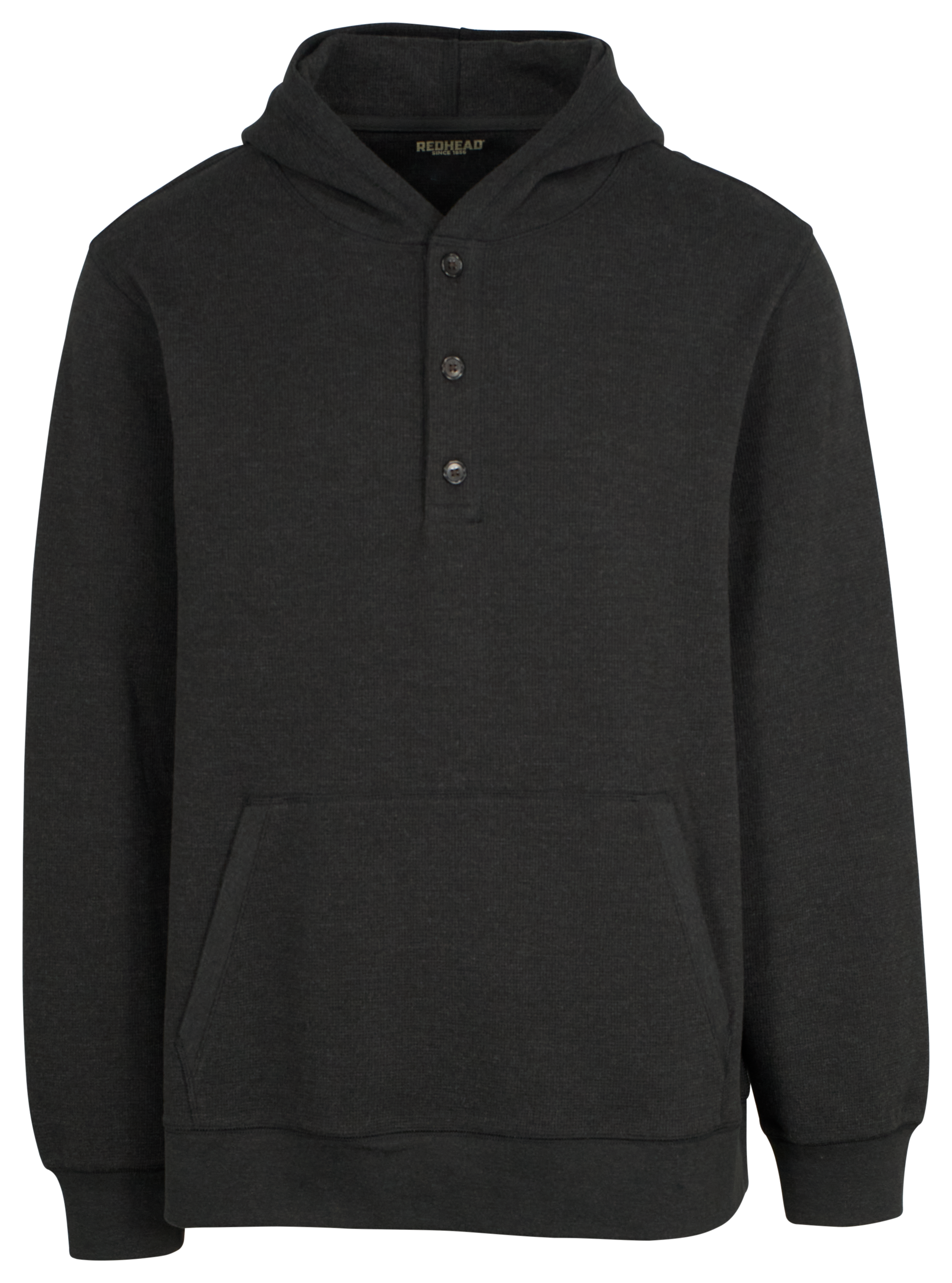 Image of RedHead Waffle Knit 3-Button Long-Sleeve Hoodie for Men - Charcoal