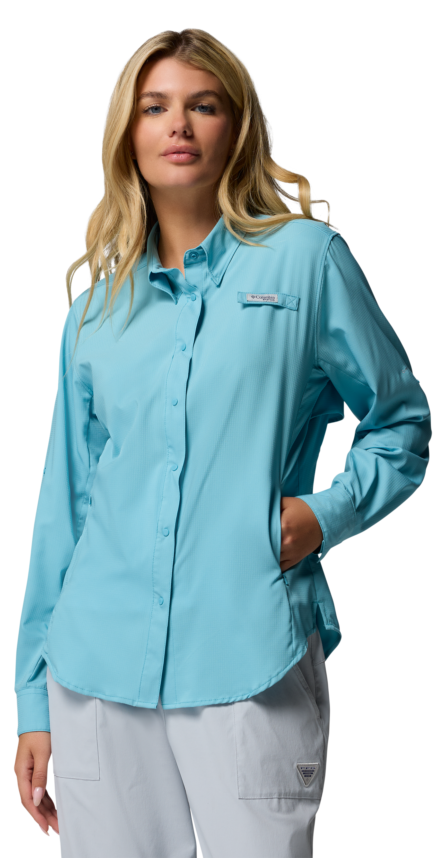 Image of Columbia PFG Tamiami II Long-Sleeve Button-Down Shirt - Vintage Blue