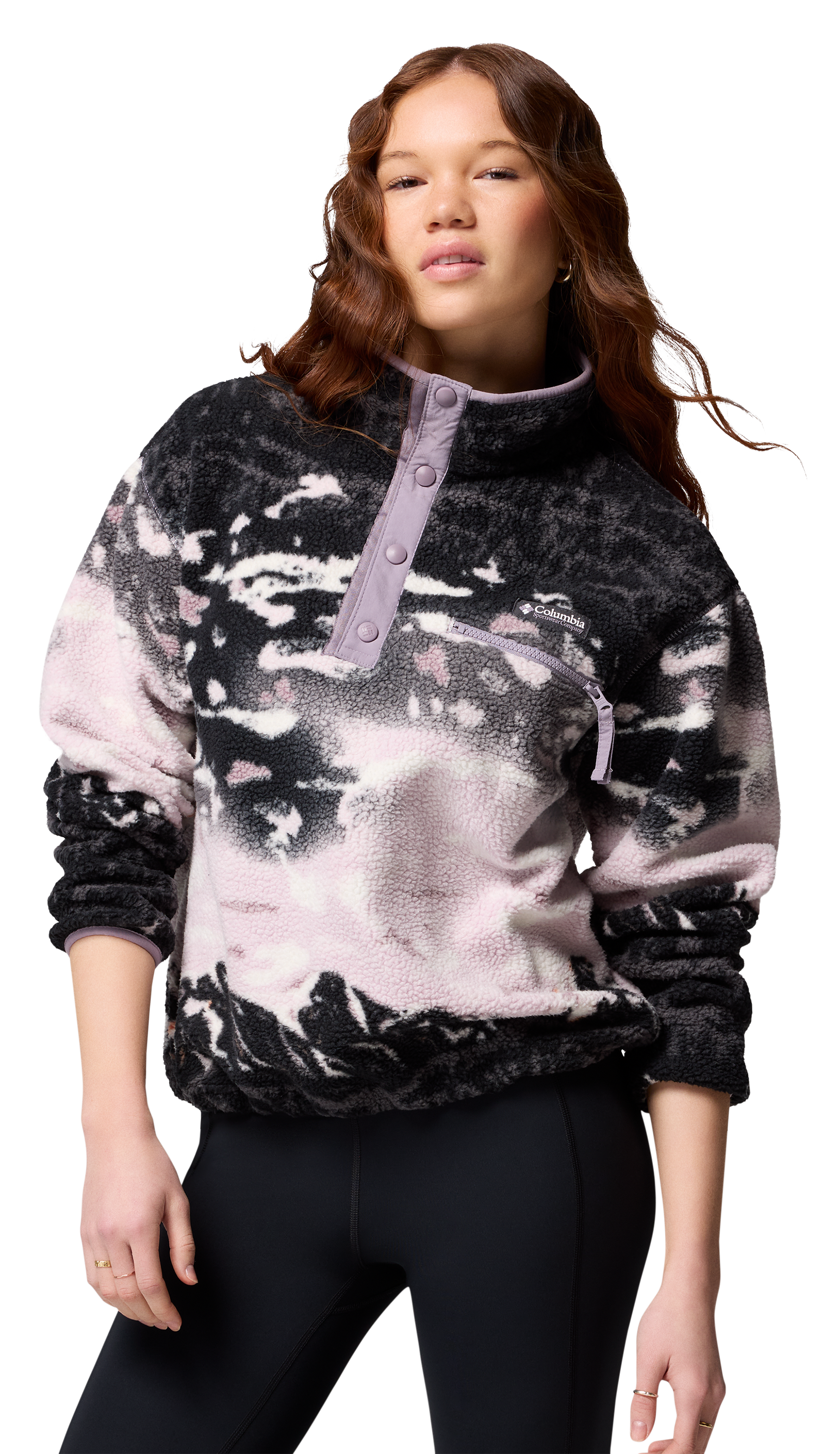 Image of Columbia Helvetia II Printed Half-Snap Cropped Pullover - Shale Purple Sisters/Shale Purple