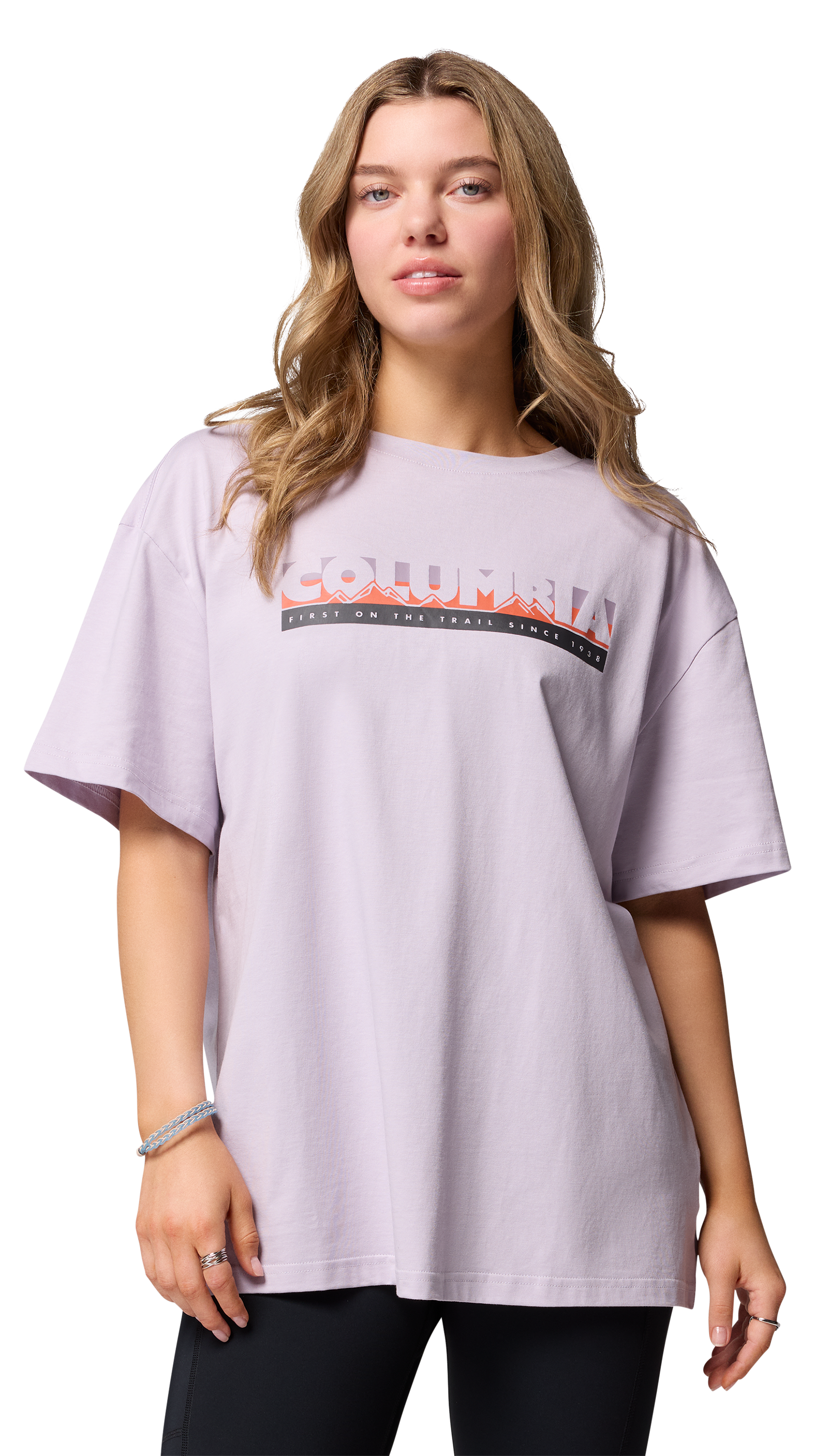 COLUMBIA Rolling Bend Graphic Logo Oversized Short-Sleeve T-Shirt for Ladies