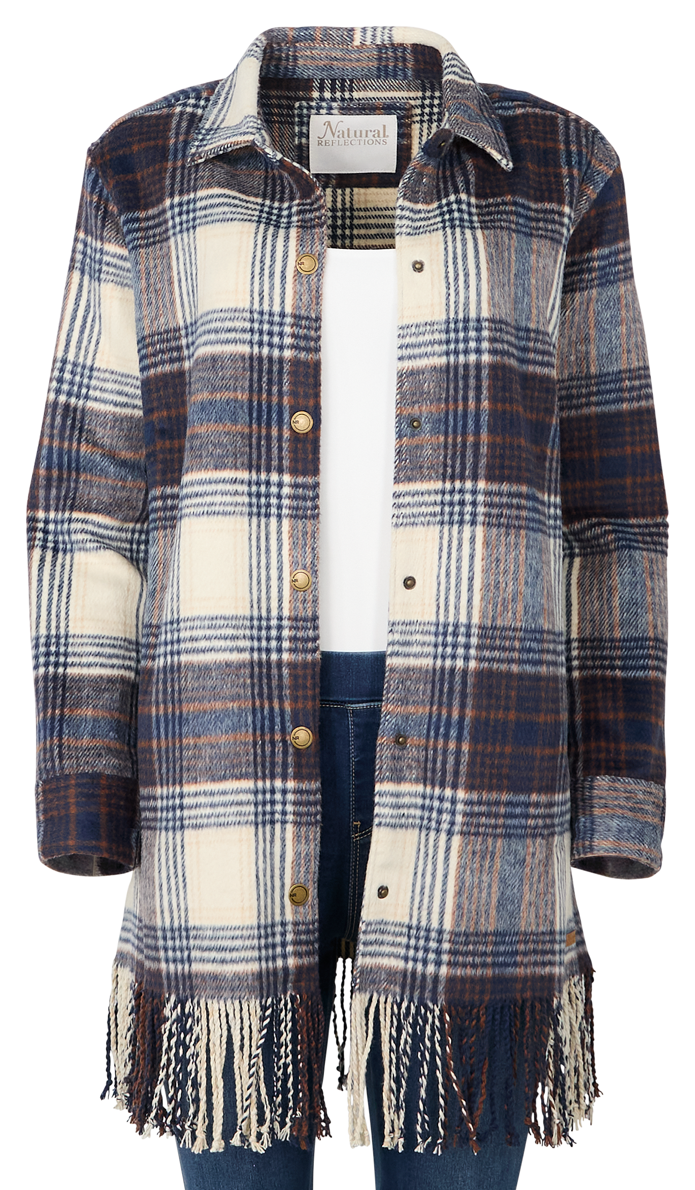 NATURAL REFLECTIONS Plaid Fringe Shirt Jacket for Ladies