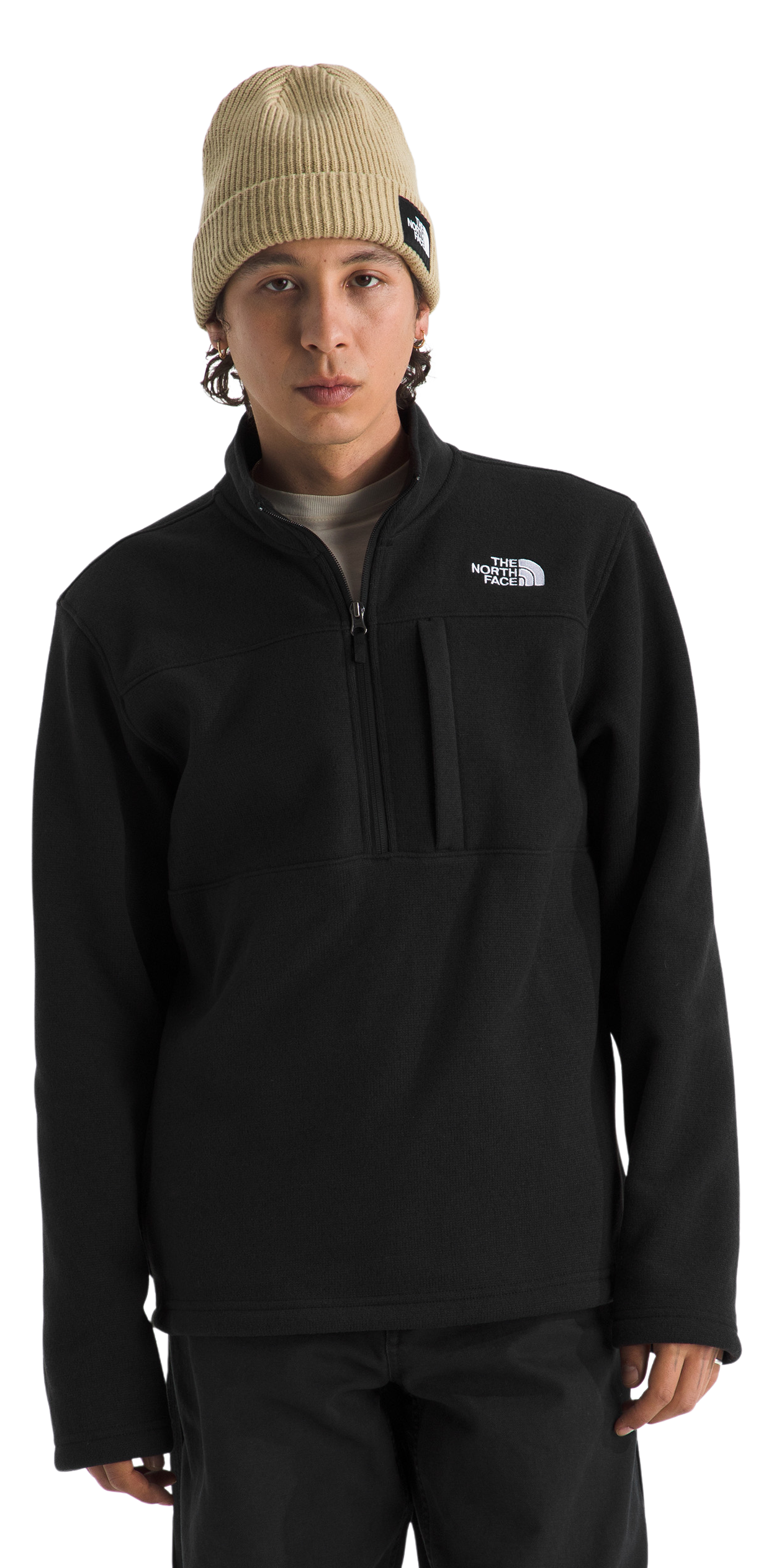Image of The North Face Gordon Lyons Fleece Quarter-Zip Long-Sleeve Pullover - Black Heather - XL