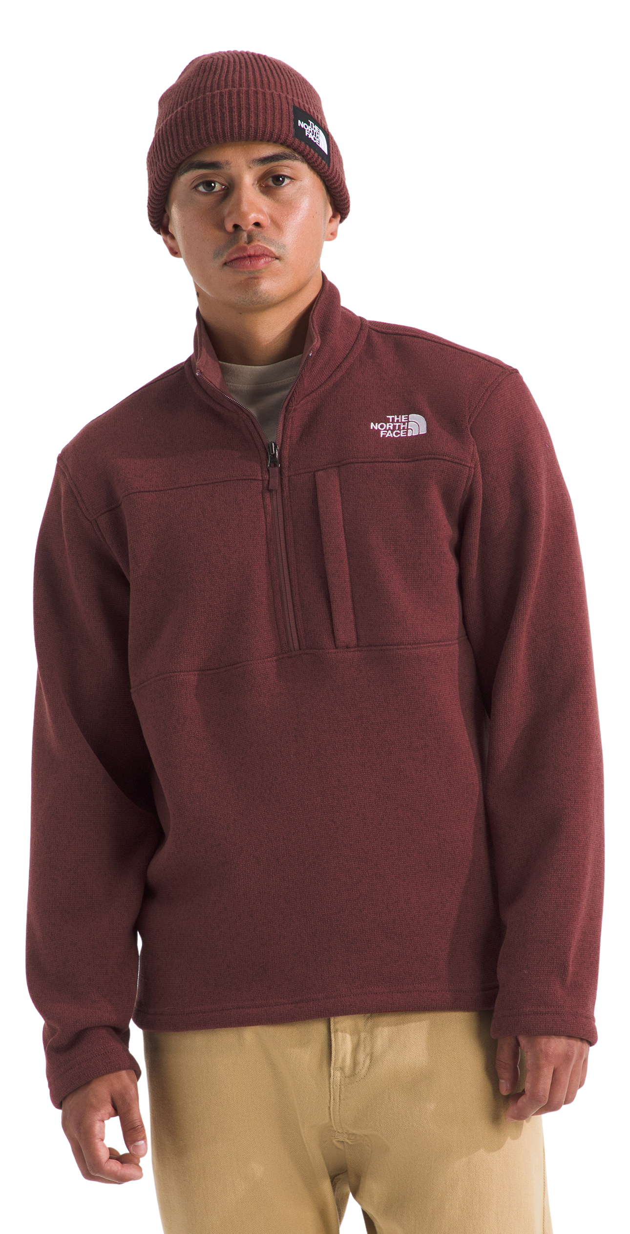 Image of The North Face Gordon Lyons Fleece Quarter-Zip Long-Sleeve Pullover - Sumac Heather - S