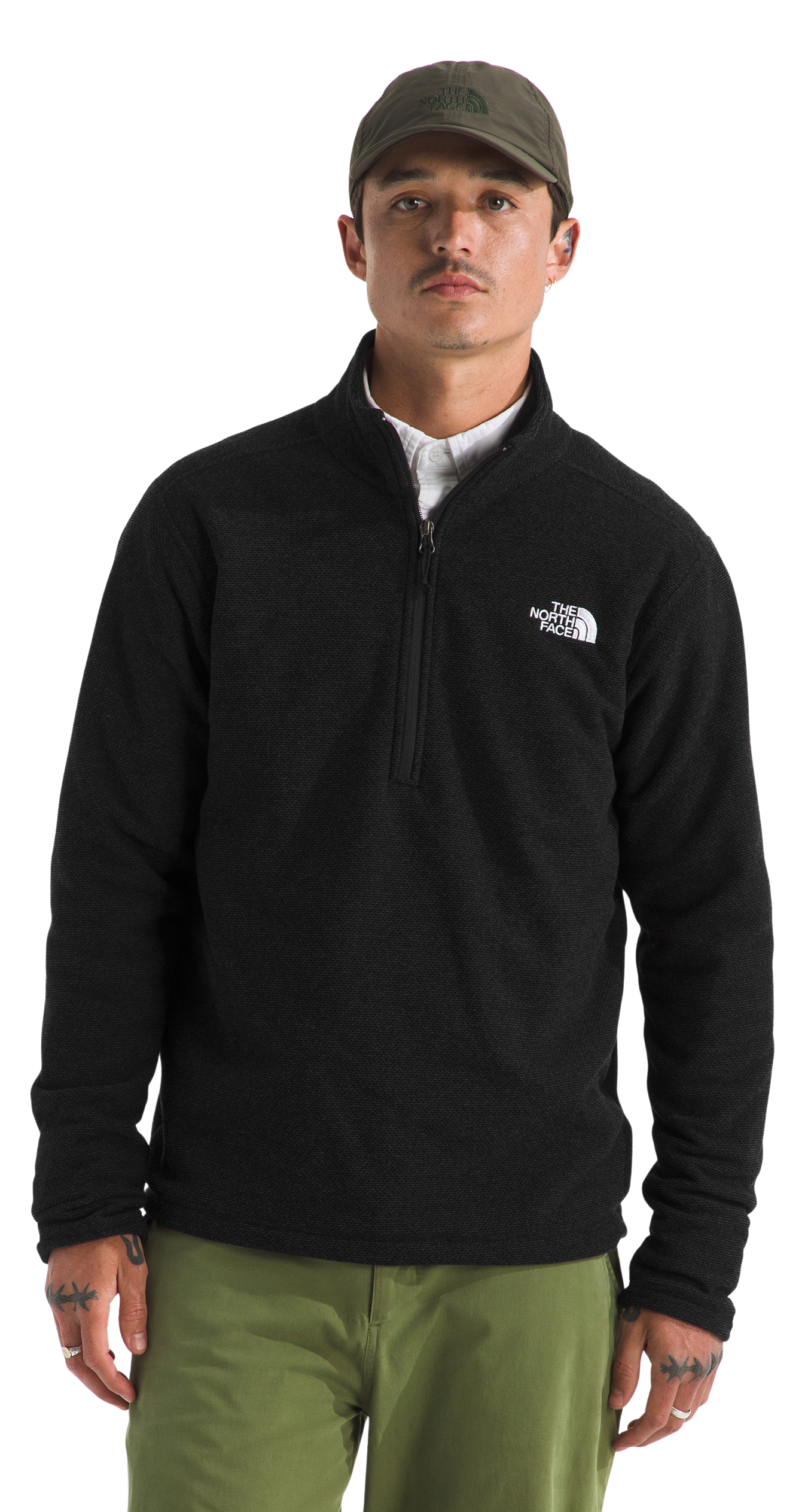 Image of The North Face Textured Cap Rock Quarter-Zip Long-Sleeve Fleece Pullover - Black Heather - L