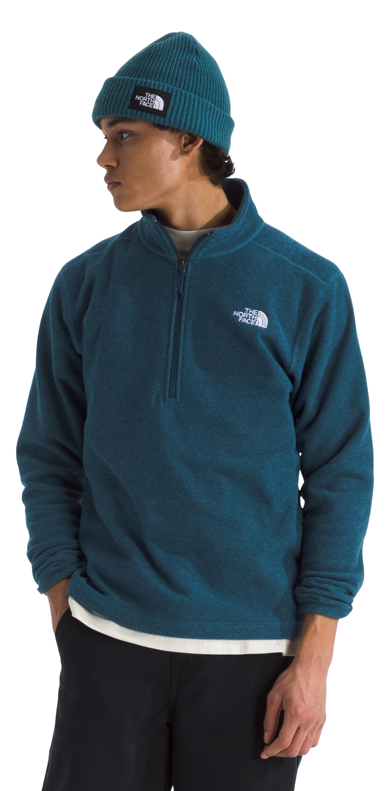 Image of The North Face Textured Cap Rock Quarter-Zip Long-Sleeve Fleece Pullover - Shady Blue Heather - XL