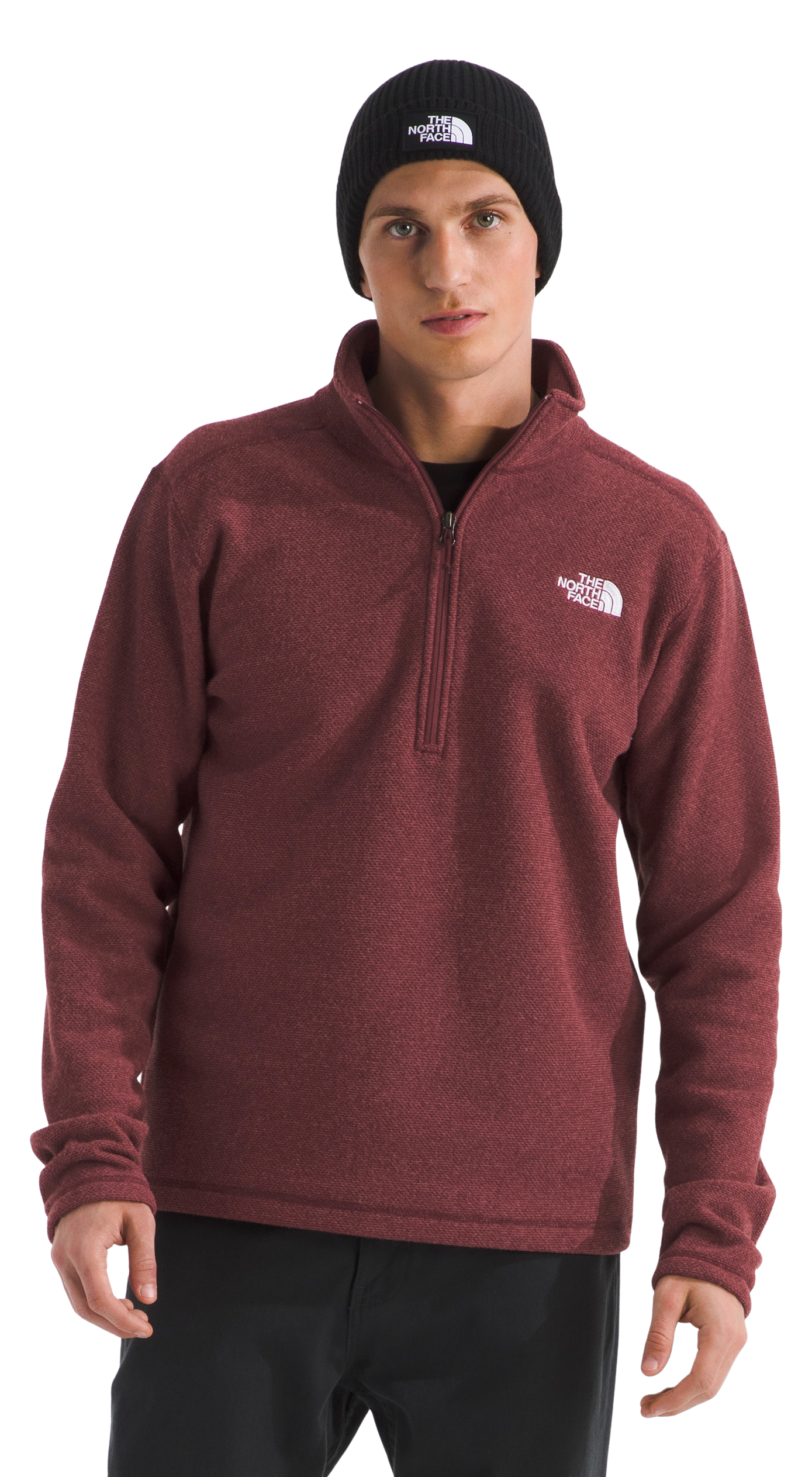 Image of The North Face Textured Cap Rock Quarter-Zip Long-Sleeve Fleece Pullover - Sumac Heather - S