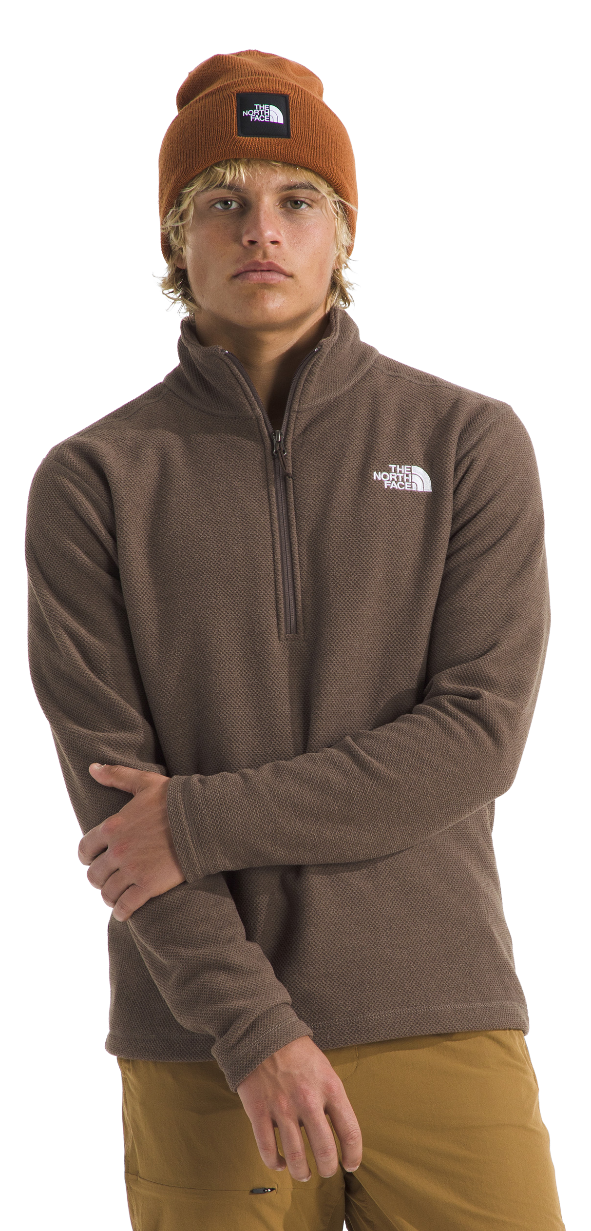 Image of The North Face Textured Cap Rock Quarter-Zip Long-Sleeve Fleece Pullover - Smokey Brown Heather - L