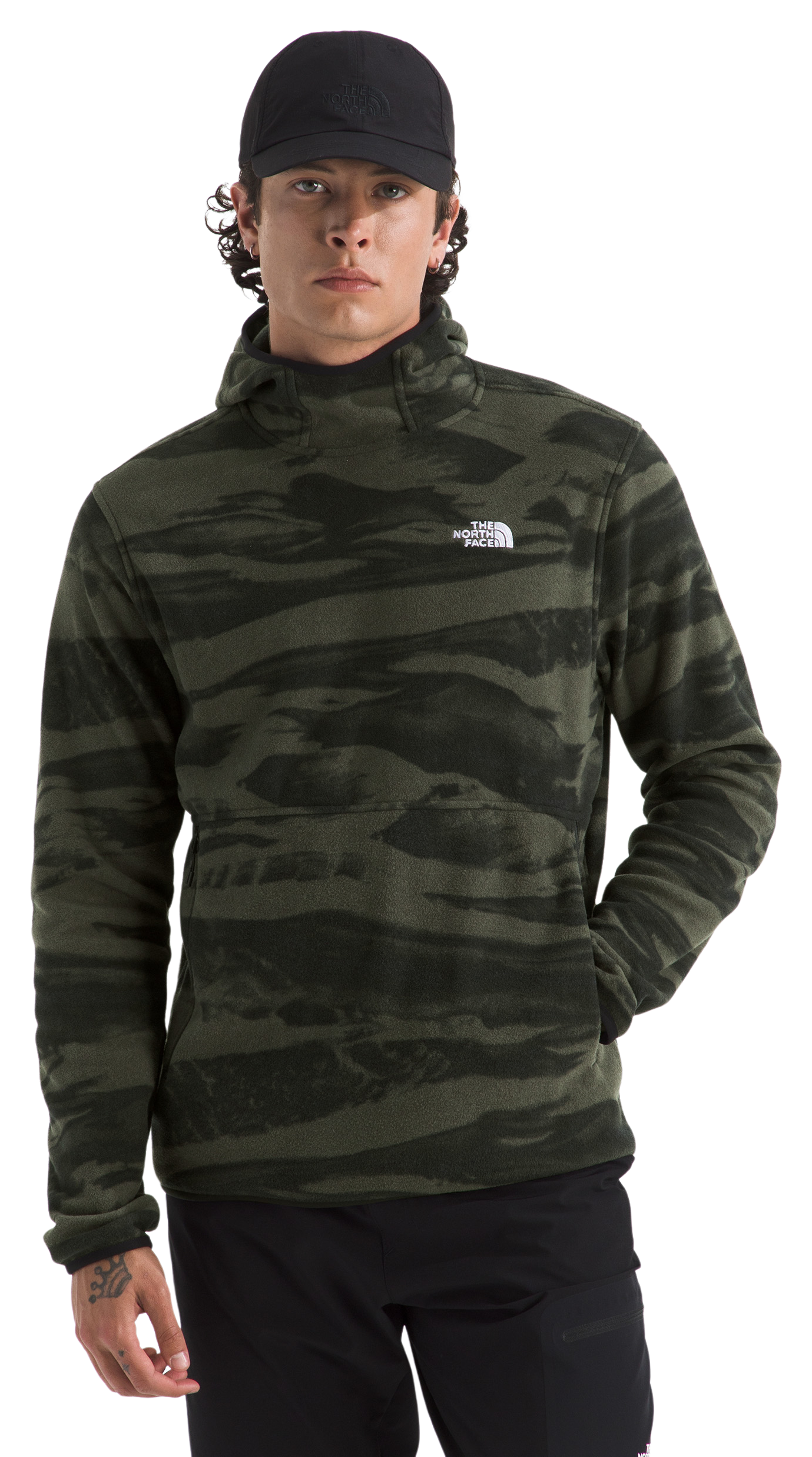 Image of The North Face Glacier Fleece Printed Long-Sleeve Pullover Hoodie - New Taupe Green - XL