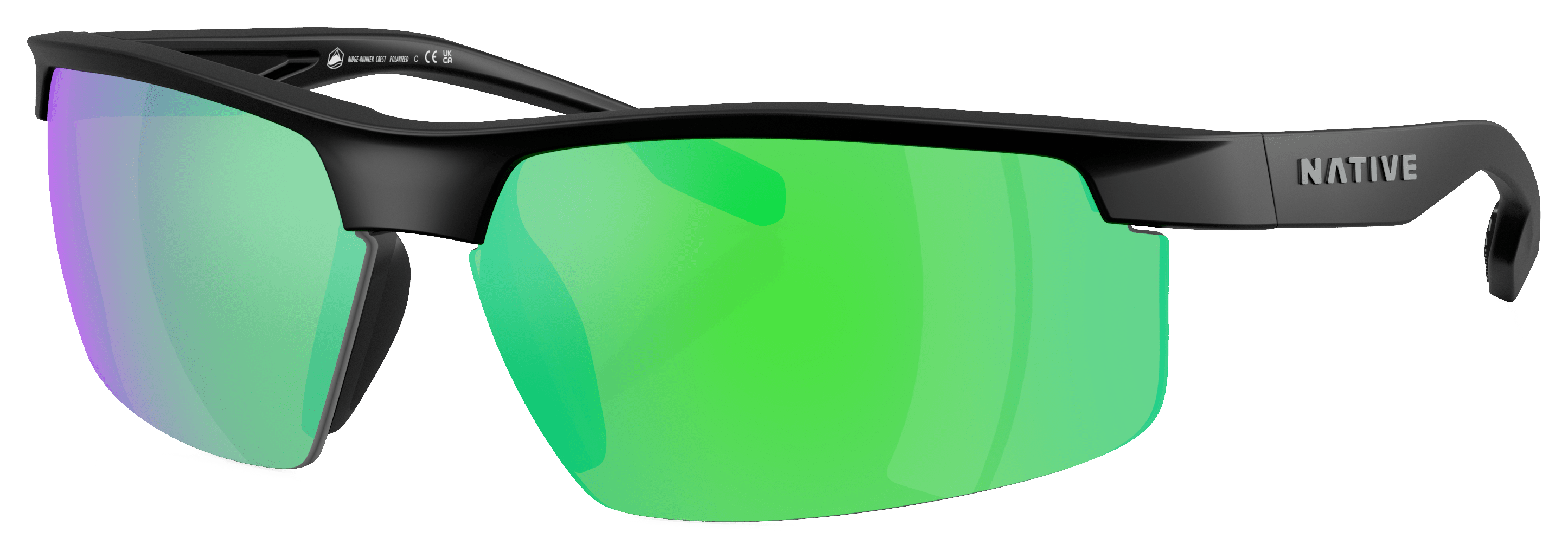 Native Eyewear Ridge-Runner Crest Polarized Sunglasses - Matte Black/Green Reflex Mirror - X-Large