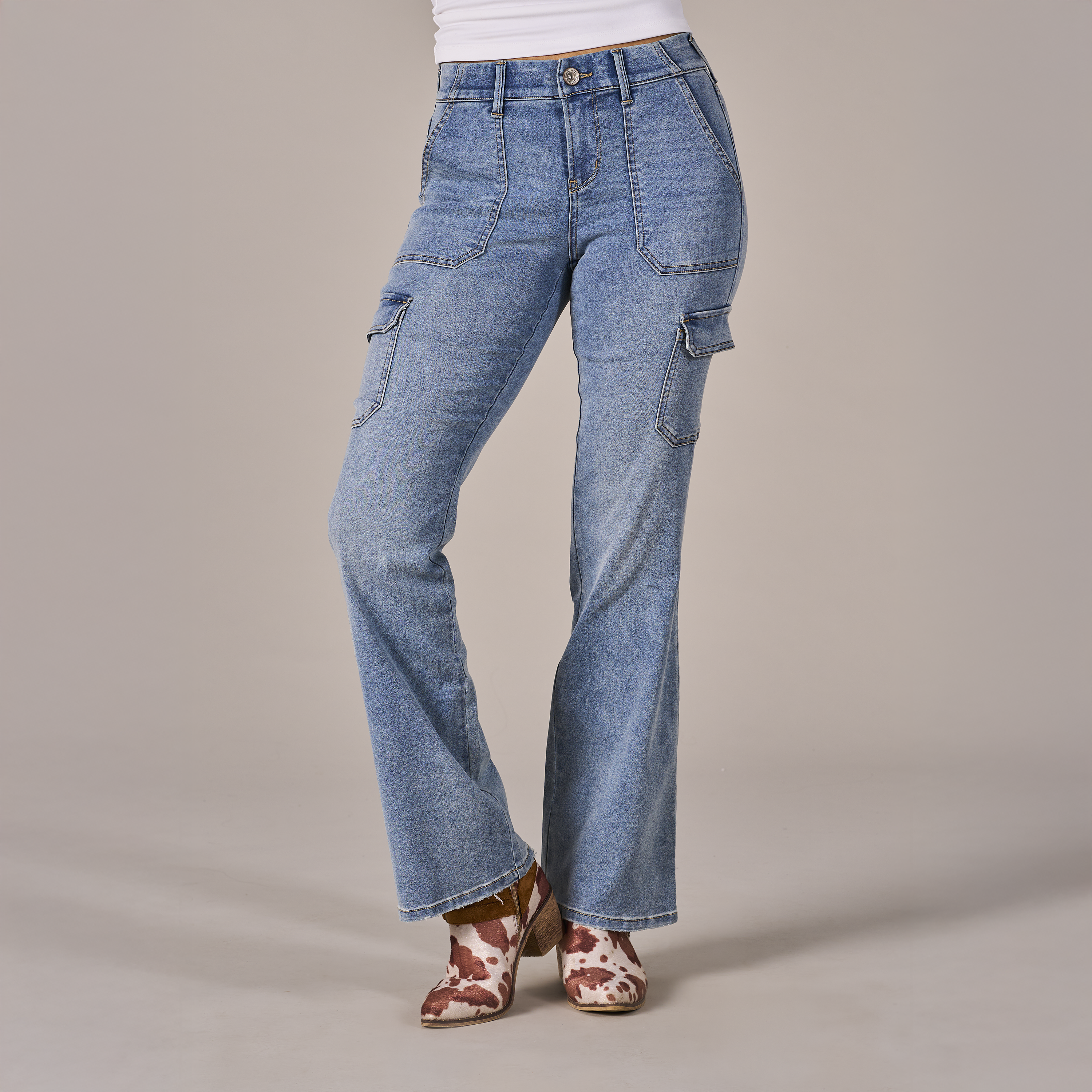 Image of Natural Reflections Ab Slimmer Cargo Bootcut Jeans - Light Wash - 8