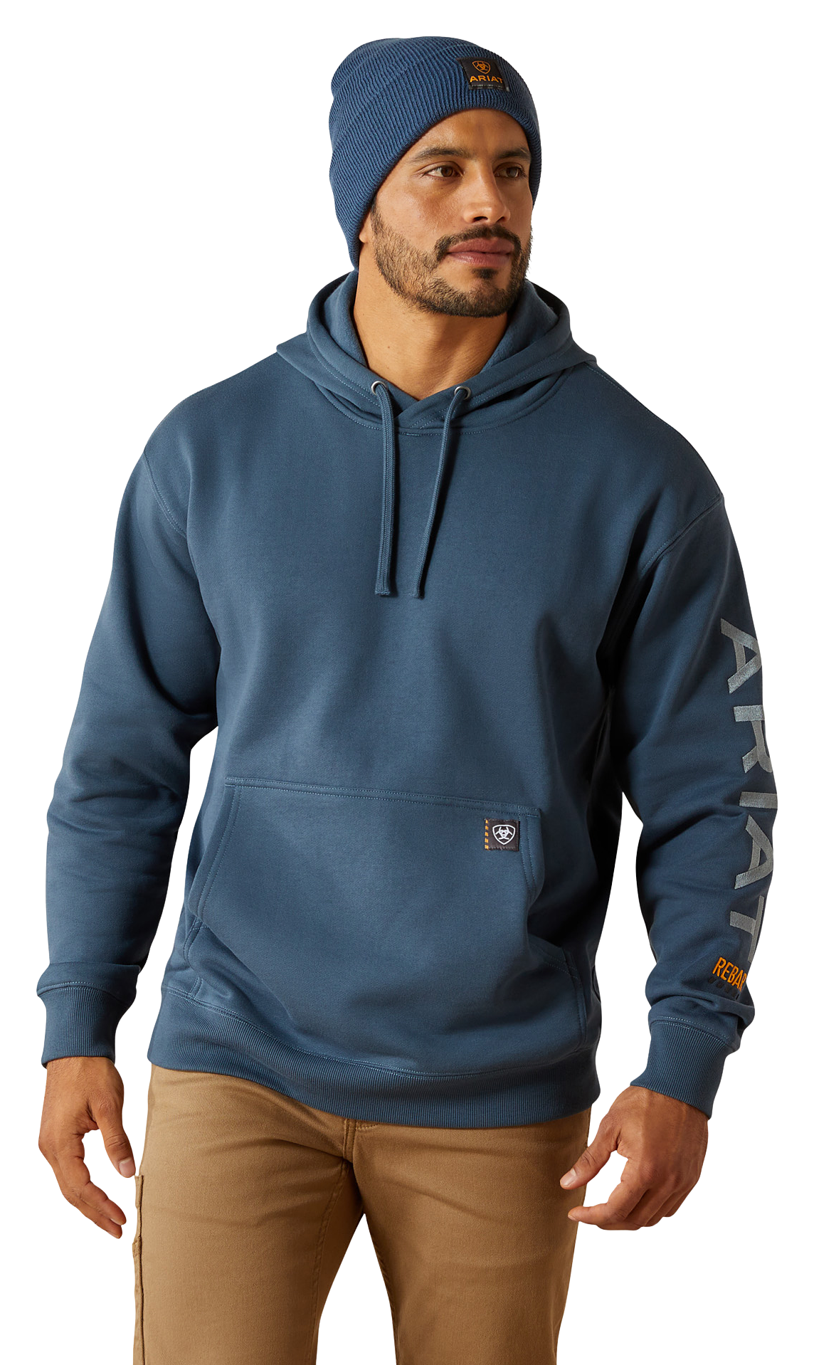 Image of Ariat Rebar Graphic Long-Sleeve Hoodie for Men - Orion Blue/Dusty Blue - 3XL