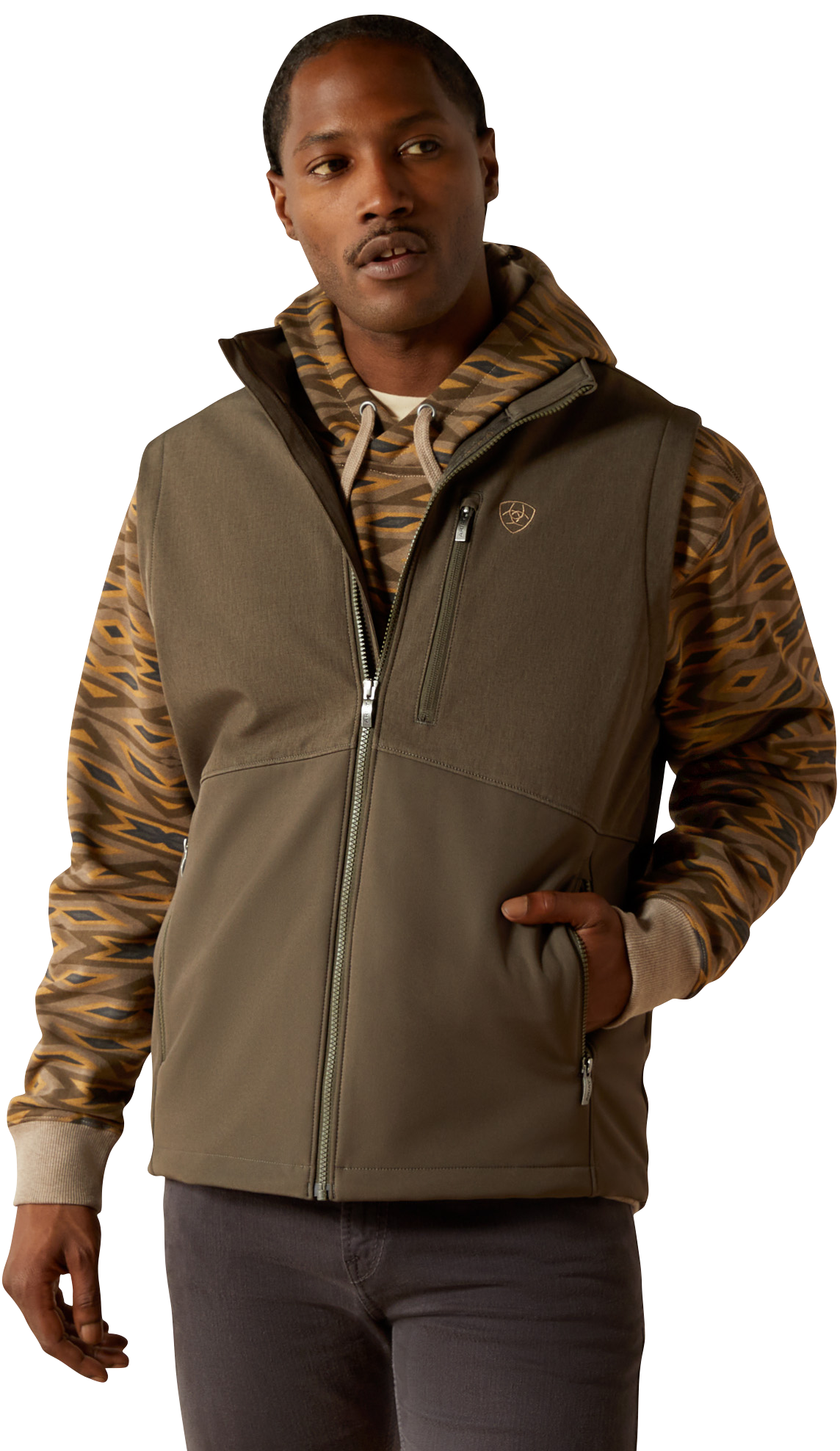 Image of Ariat Logo Softshell Vest for Men - Dark Green