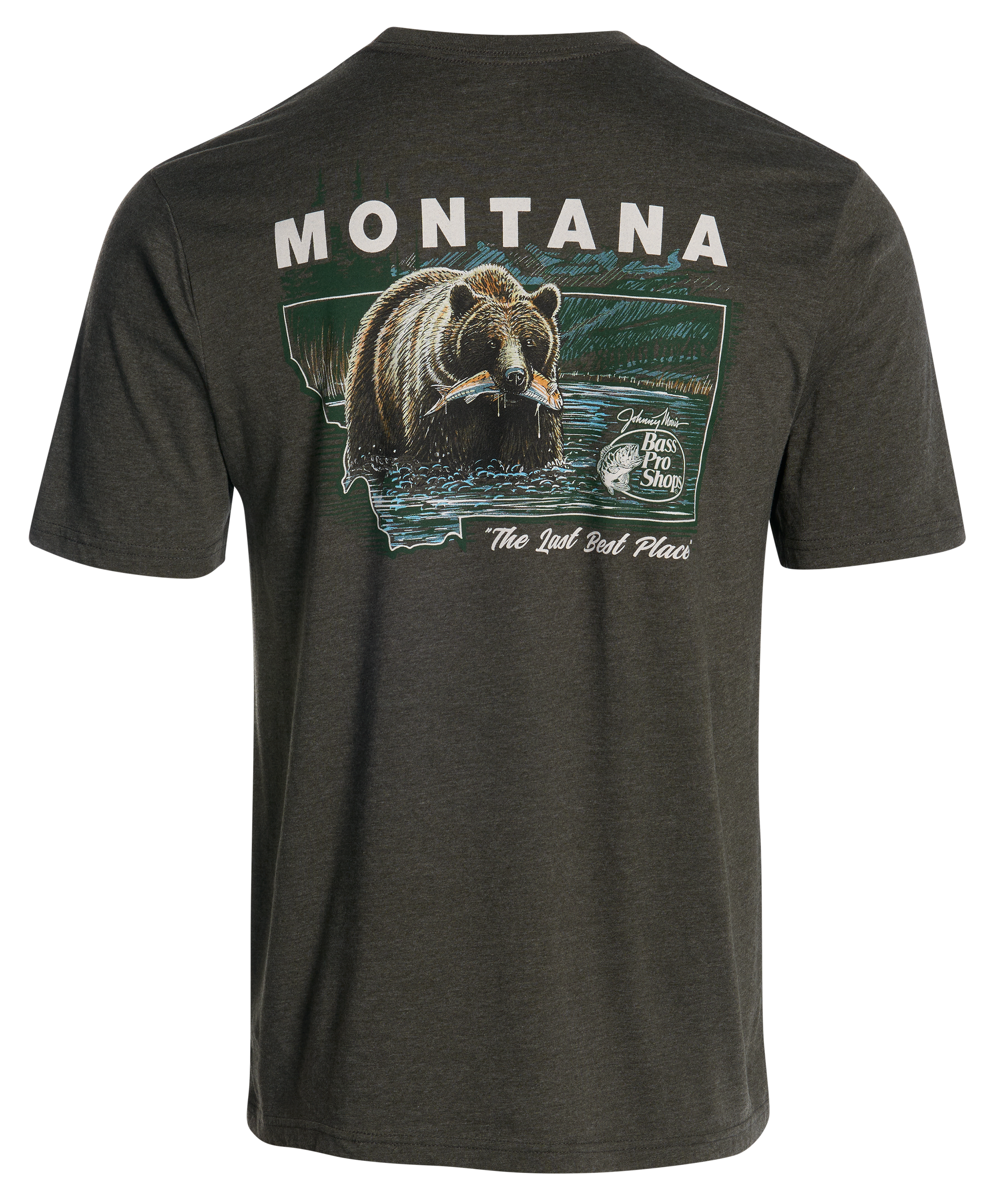 Image of Bass Pro Shops Montana State Outline Short-Sleeve T-Shirt - Olive Heather