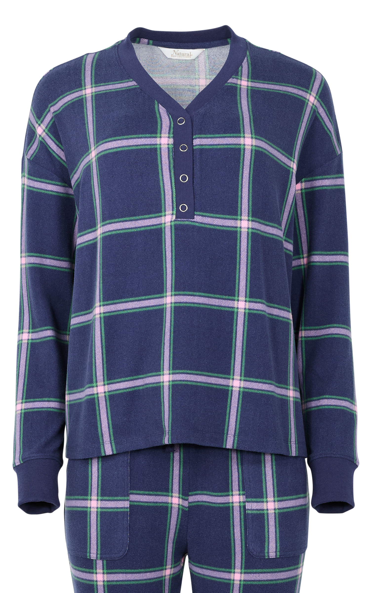 Image of Natural Reflections Brushed Holiday Long-Sleeve Henley for Ladies - Eclipse Plaid