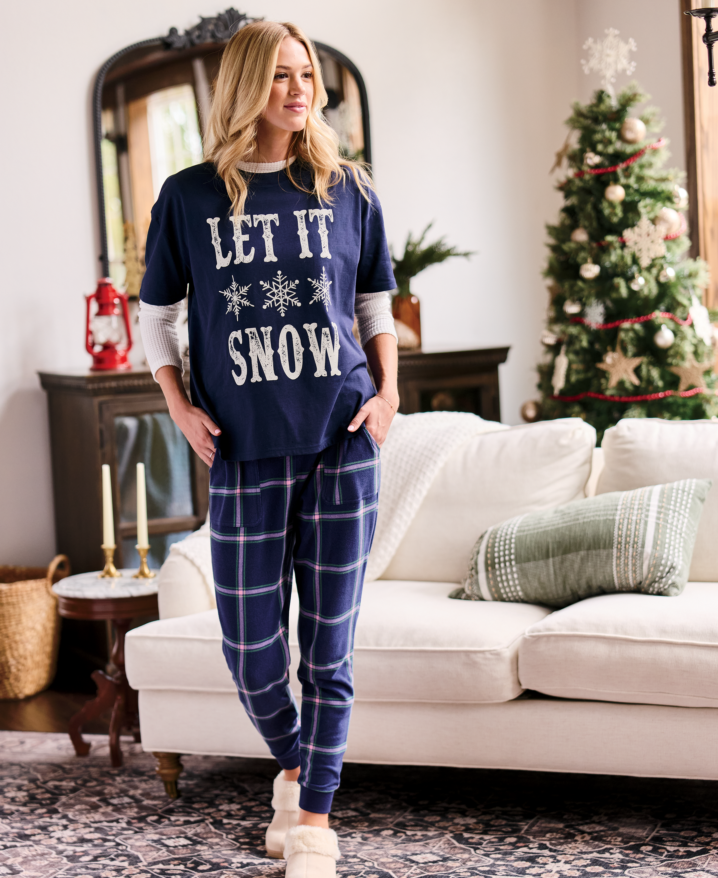 NATURAL REFLECTIONS Brushed Holiday Joggers for Ladies Eclipse