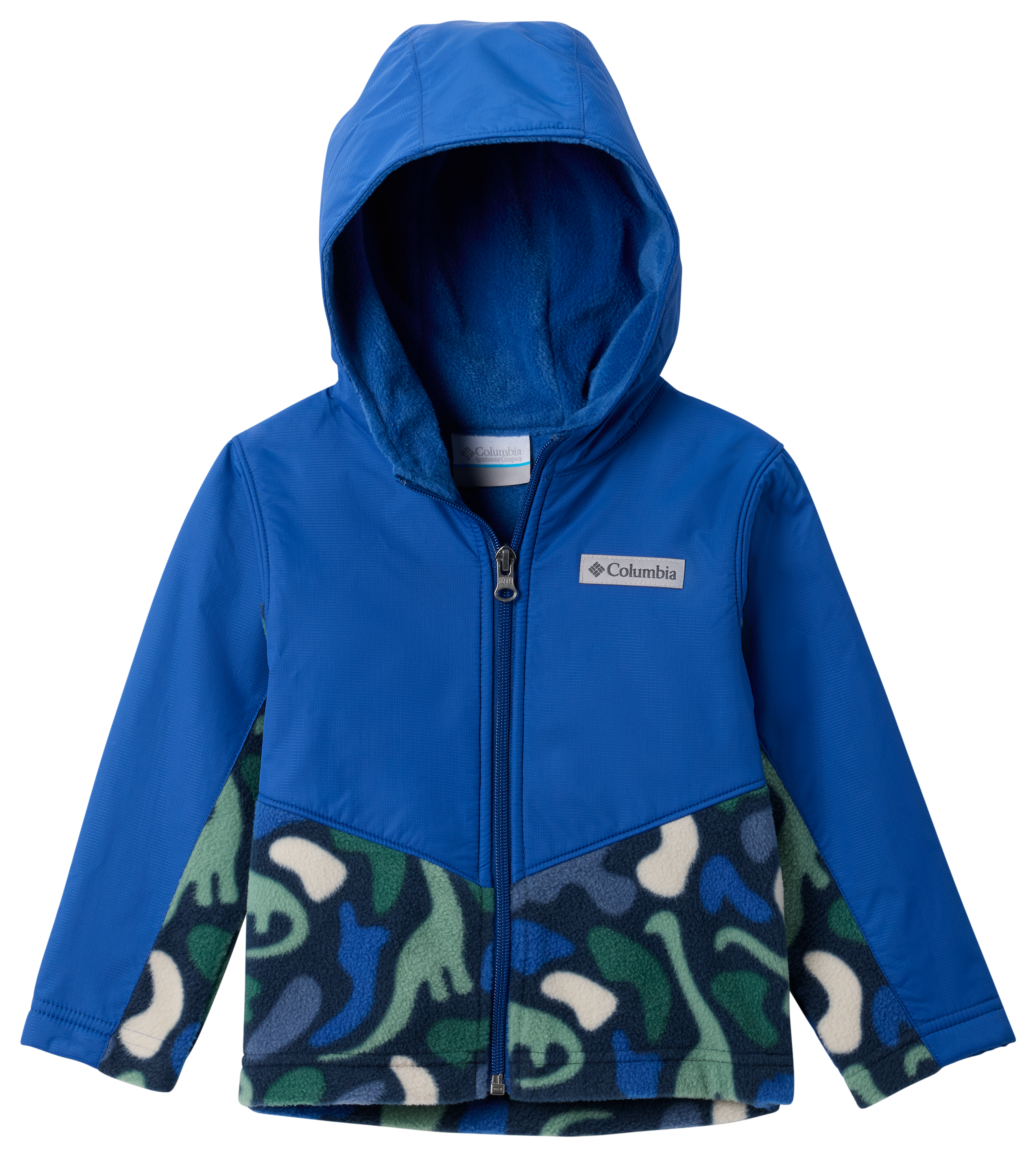 Image of Columbia Steens MT II Overlay Hoodie for Toddlers - Collegiate Navy Dinoflauge/Mountain Blue - 3T