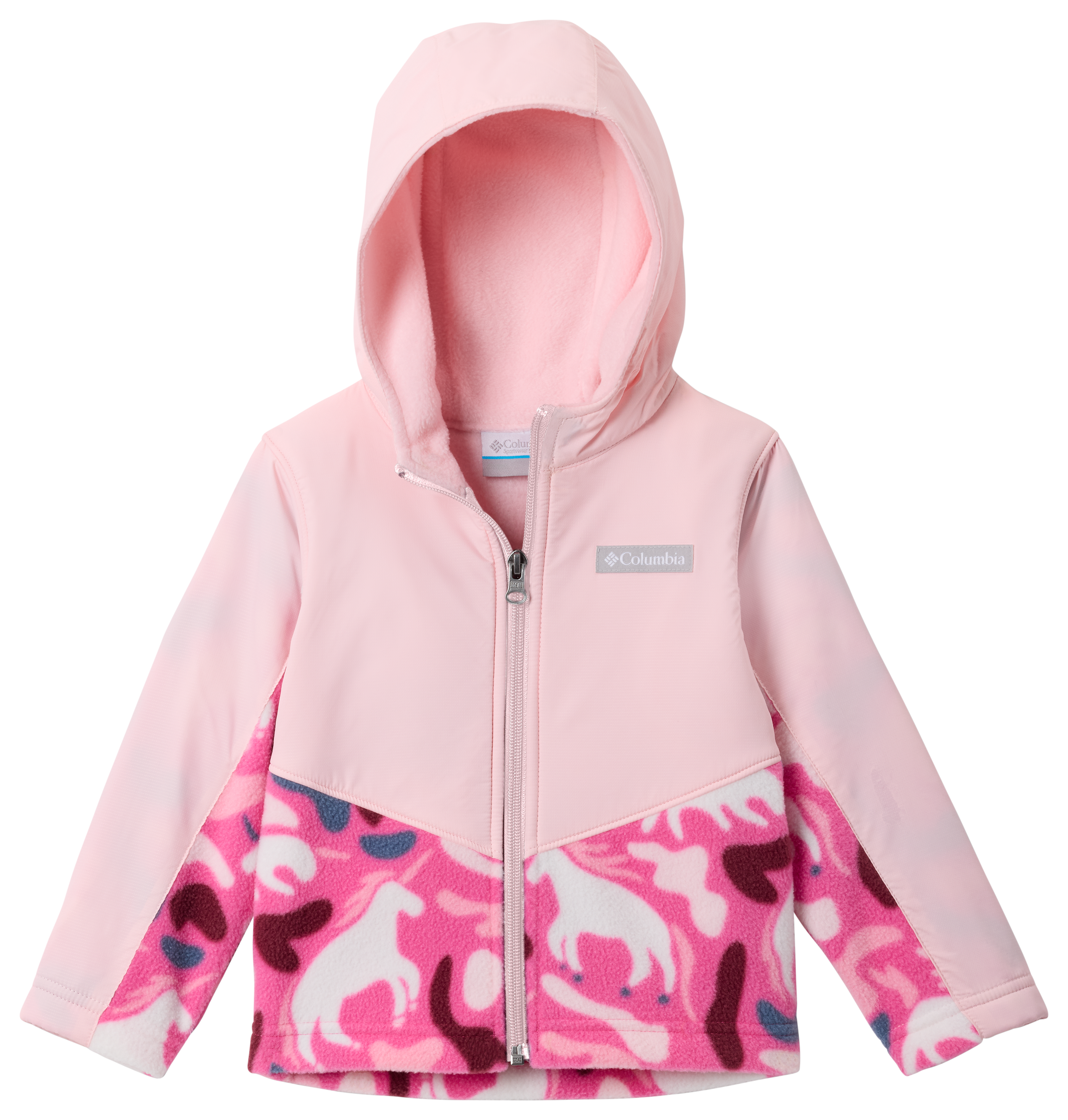 Image of Columbia Steens MT II Overlay Hoodie for Toddlers - Pink Ice Uniflauge/Satin Pink