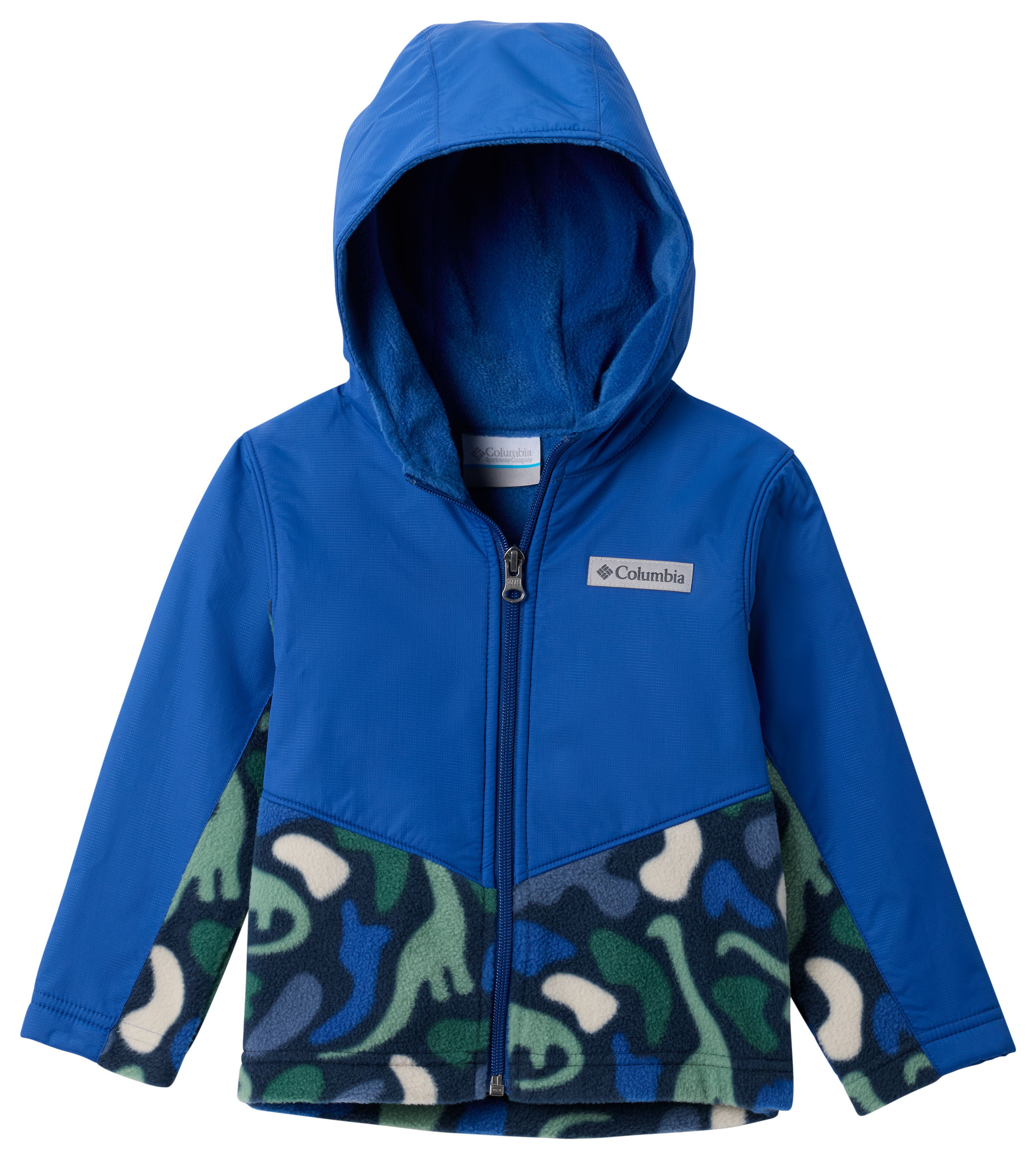 Image of Columbia Steens MT II Overlay Hoodie for Babies - Collegiate Navy Dinoflauge/Mountain Blue - 12-18 Months