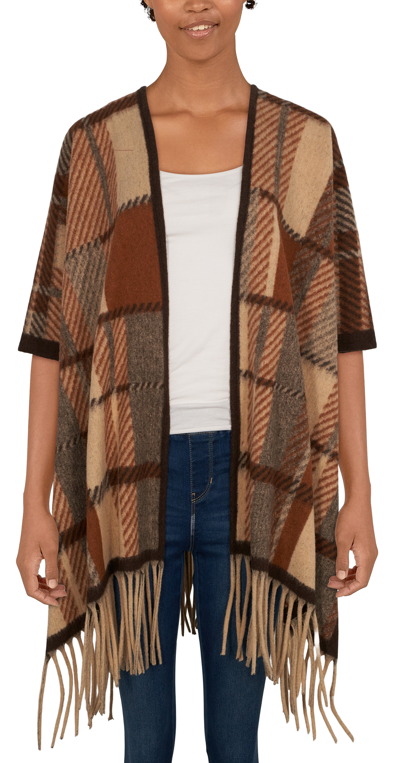 NATURAL REFLECTIONS Caramel Plaid Ruana