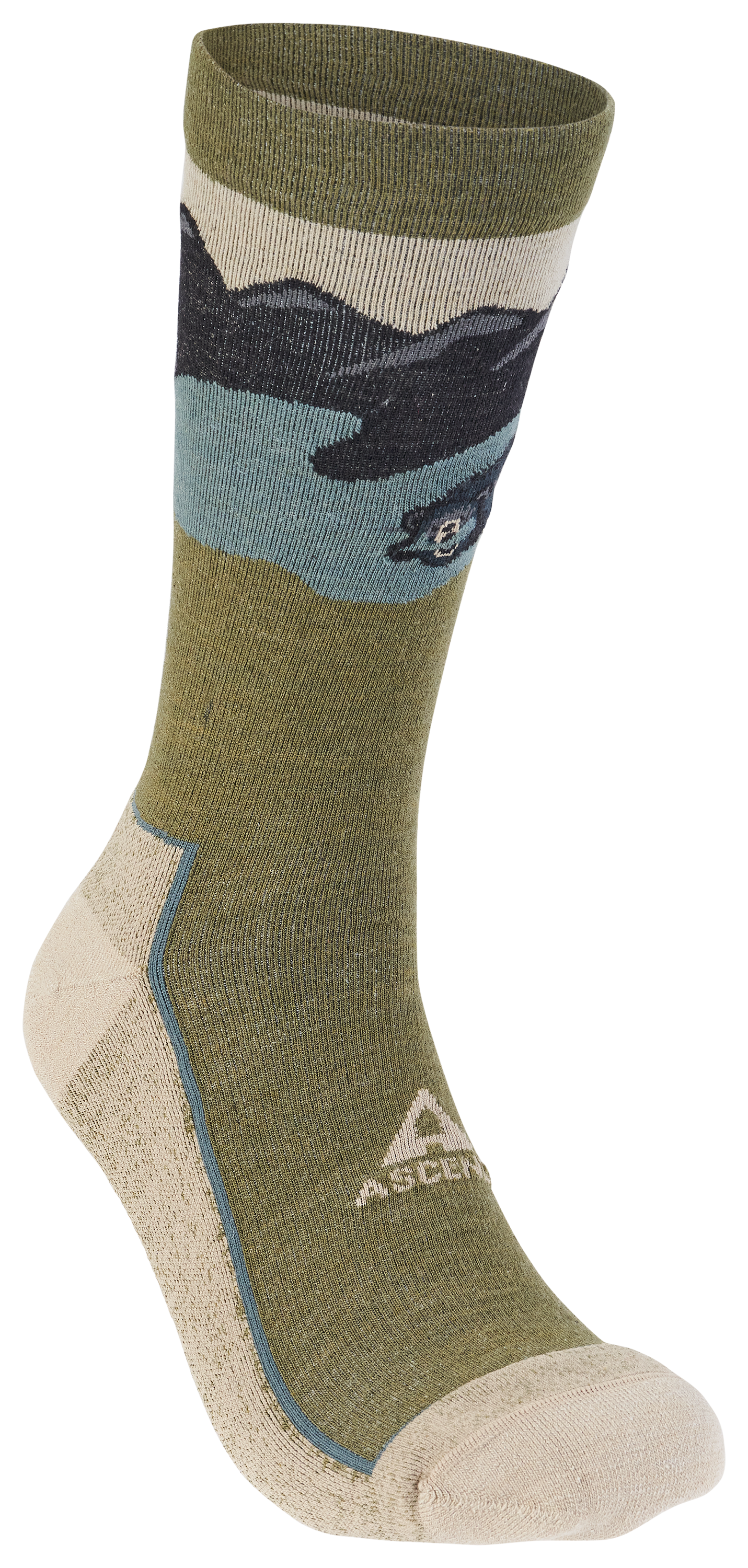 Image of Ascend Mountain Bear Lightweight Crew Socks - Olive/White - M