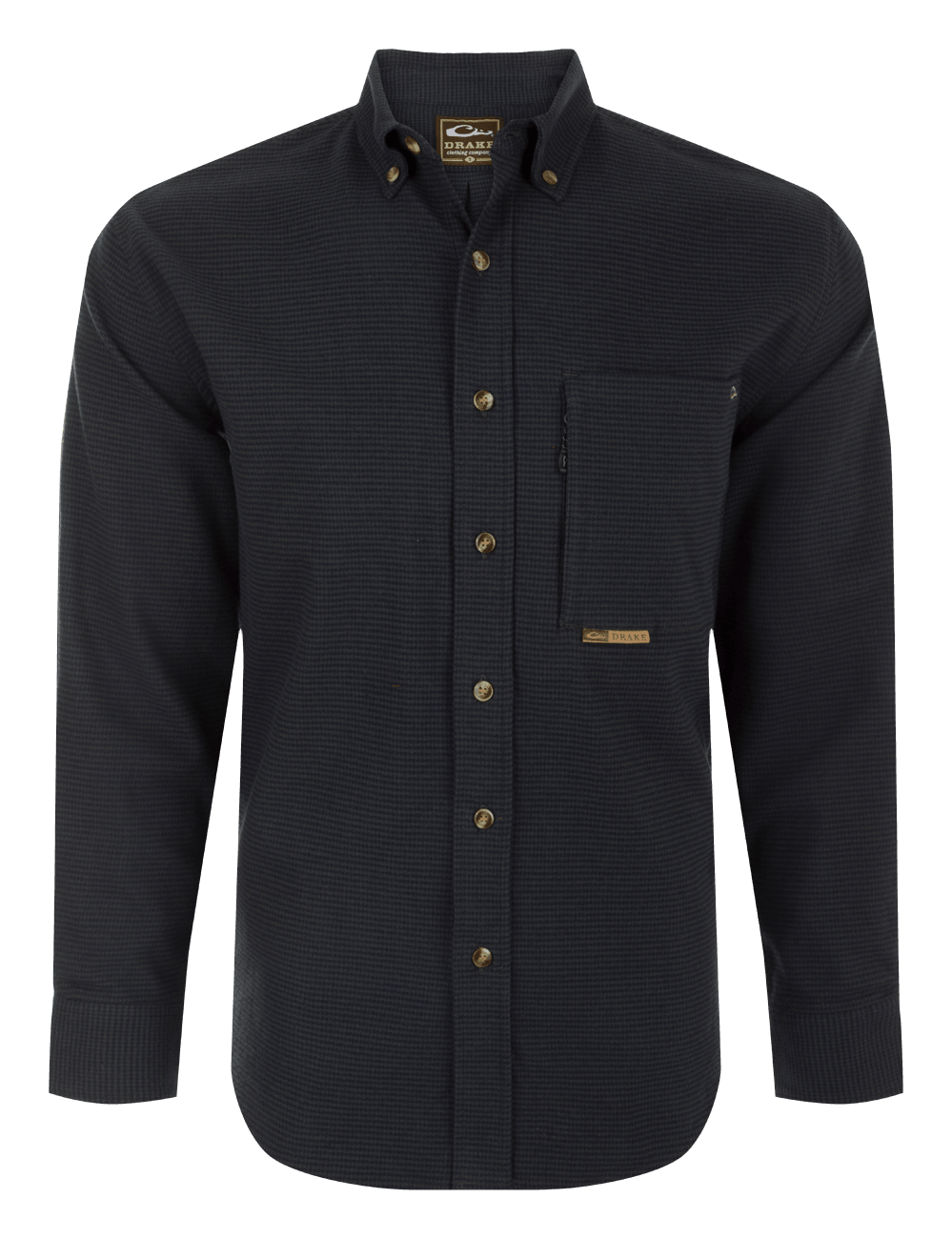 Image of Drake Waterfowl Autumn Brushed-Twill Houndstooth Long-Sleeve Shirt for Men - Night Sky Navy - M