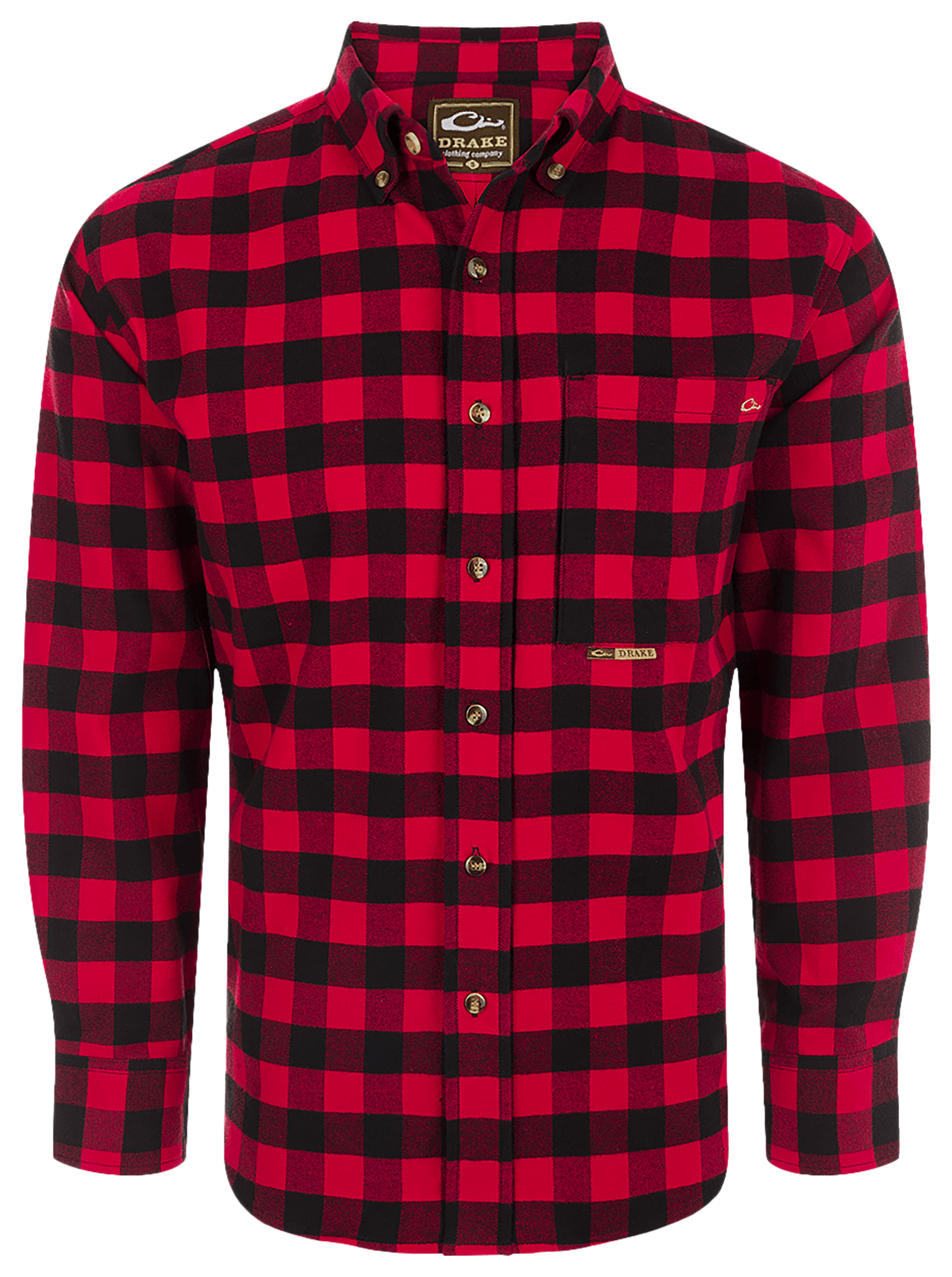 Image of Drake Waterfowl Autumn Brushed-Twill Buffalo Plaid Long-Sleeve Shirt for Men - Chili Pepper Red - M