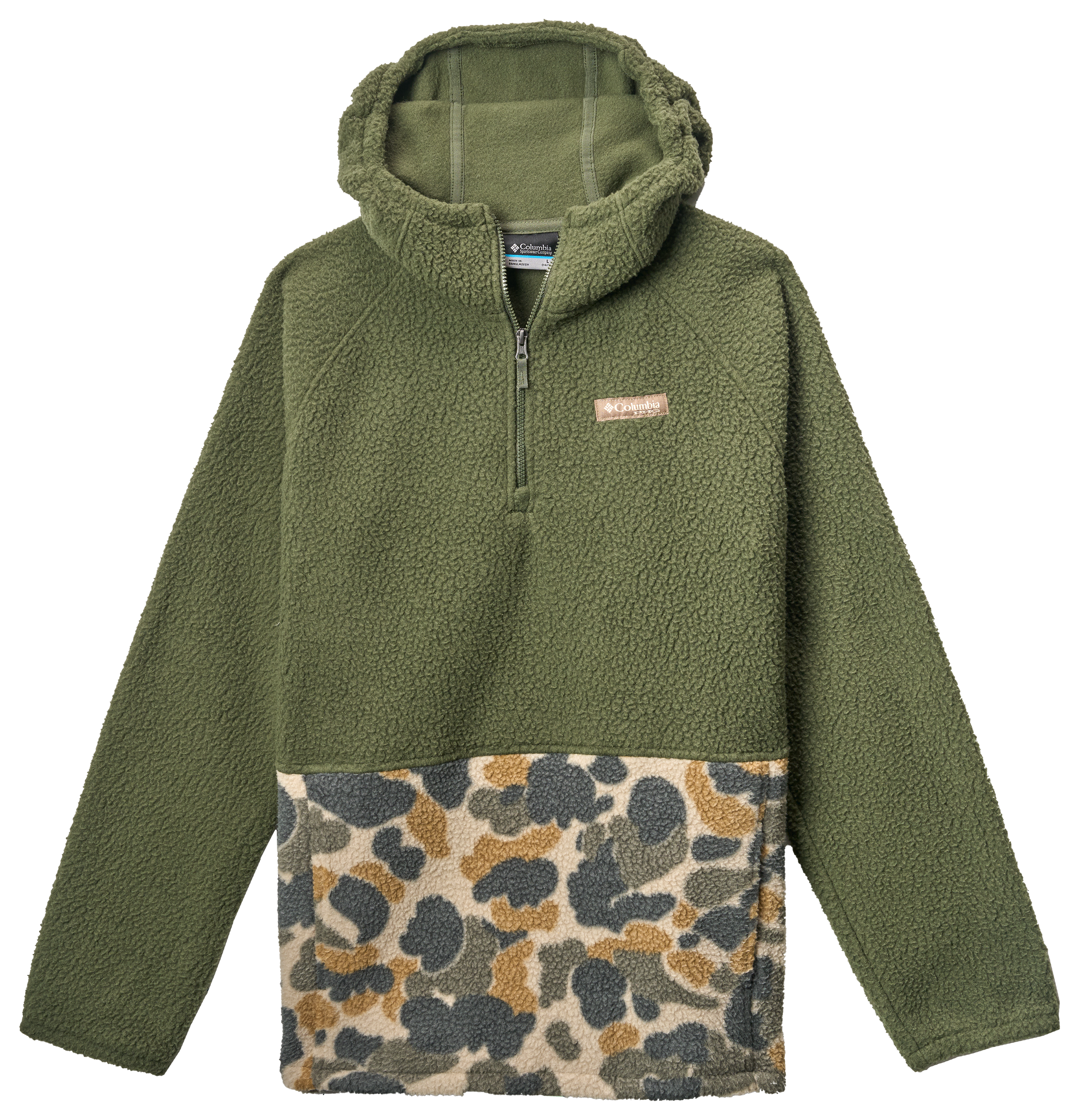 Image of Columbia PHG Half-Zip Fleece Pullover for Kids - Surplus Green/Fossil Delta Hunt Camo - M
