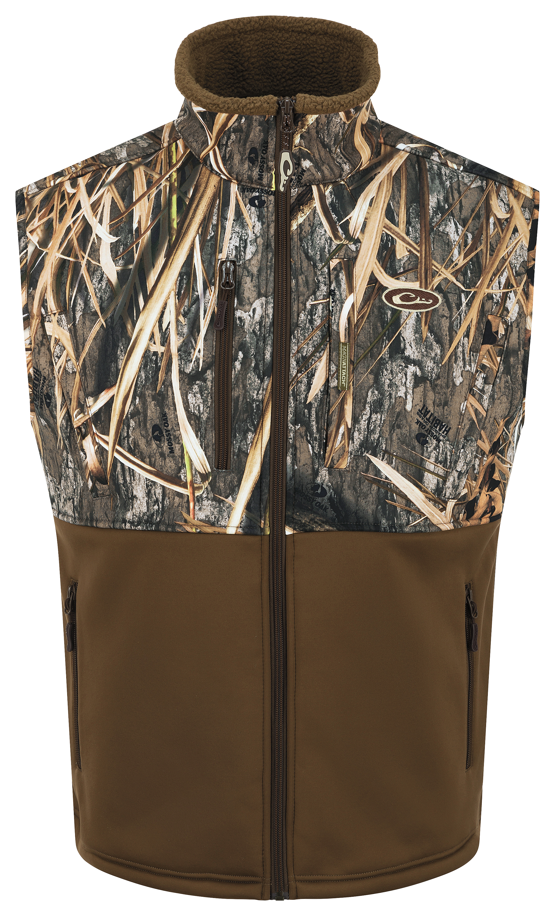 Image of Drake Waterfowl MST Hole Shot Hooded Windproof Eqwader Vest for Men - Mossy Oak Blades Habitat