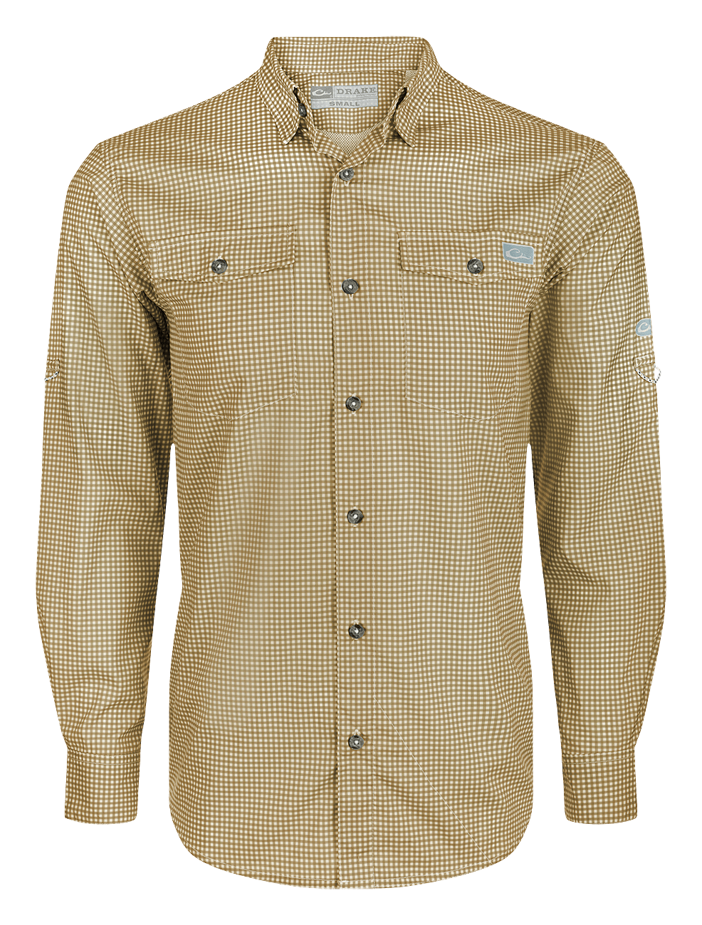 Image of Drake Waterfowl Frat Gingham-Check Long-Sleeve Shirt for Men - Medal Bronze - S
