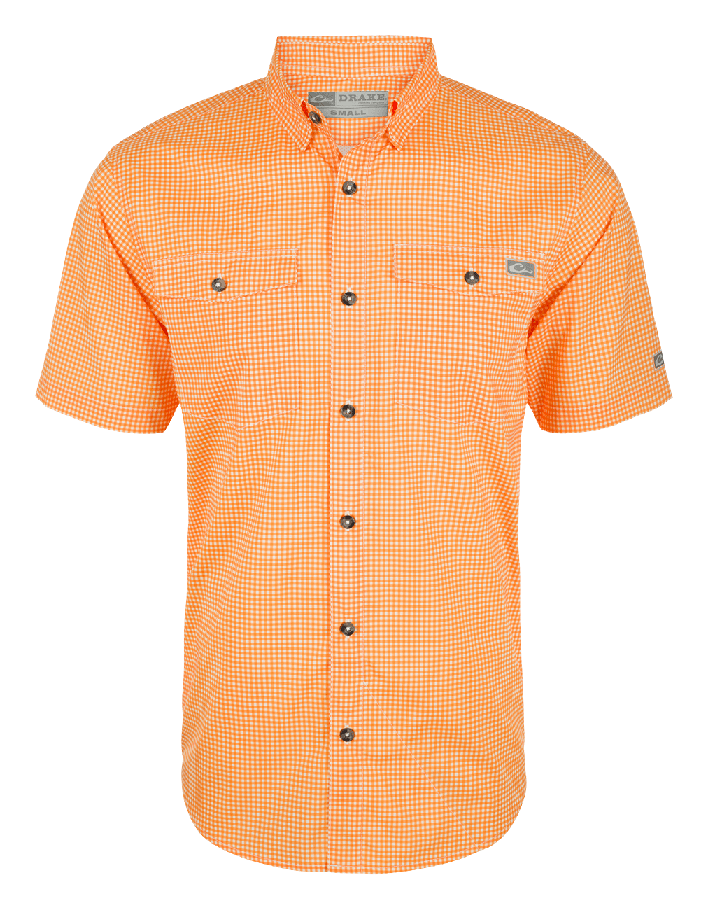 Image of Drake Waterfowl Frat Gingham-Check Short-Sleeve Shirt - Autumn Glory Orange