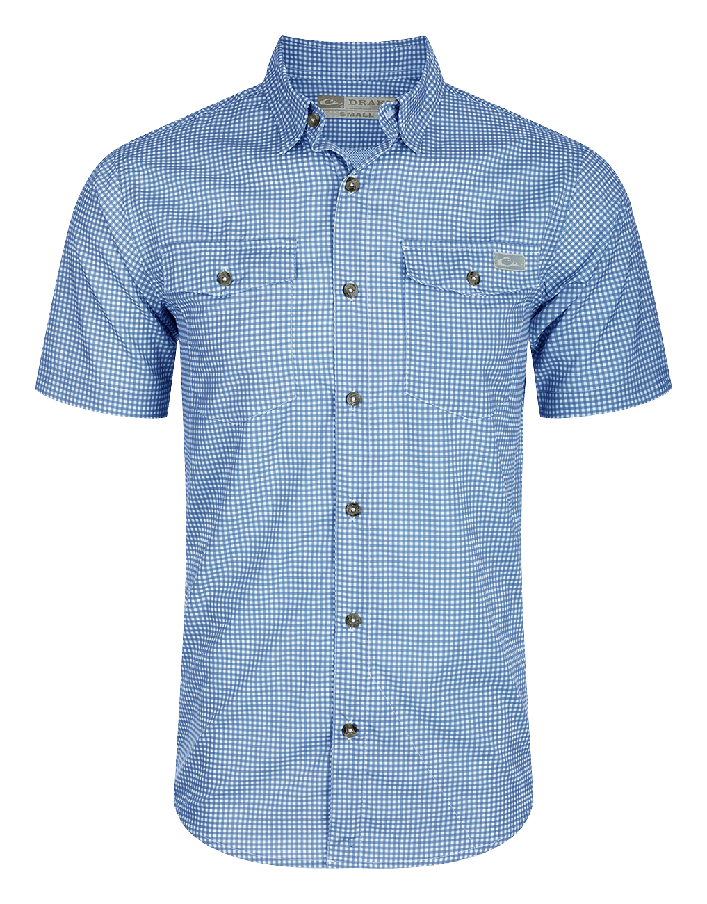 Image of Drake Waterfowl Frat Gingham-Check Short-Sleeve Shirt for Men - Marina Blue - L