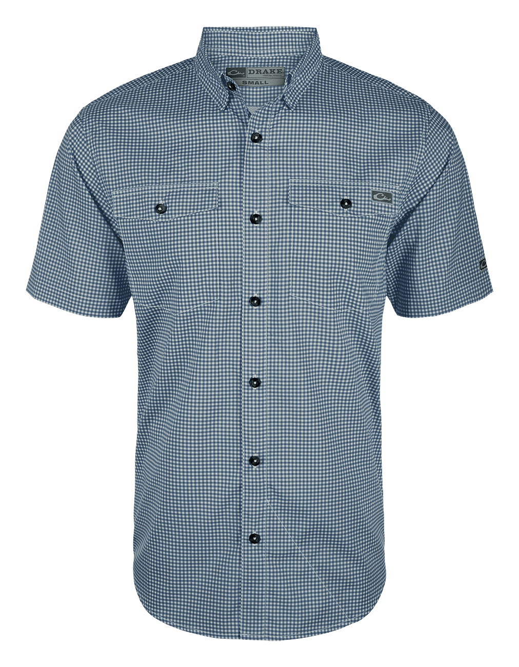 Image of Drake Waterfowl Frat Gingham-Check Short-Sleeve Shirt for Men - Pageant Blue - M