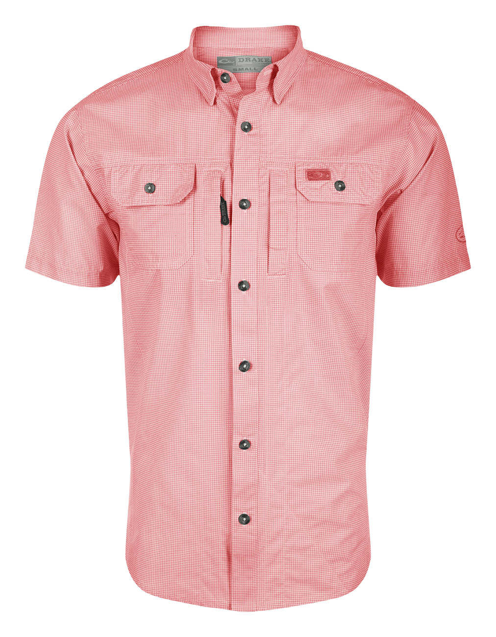 Image of Drake Waterfowl Frat Houndstooth Check Short-Sleeve Shirt for Men - Shell Pink