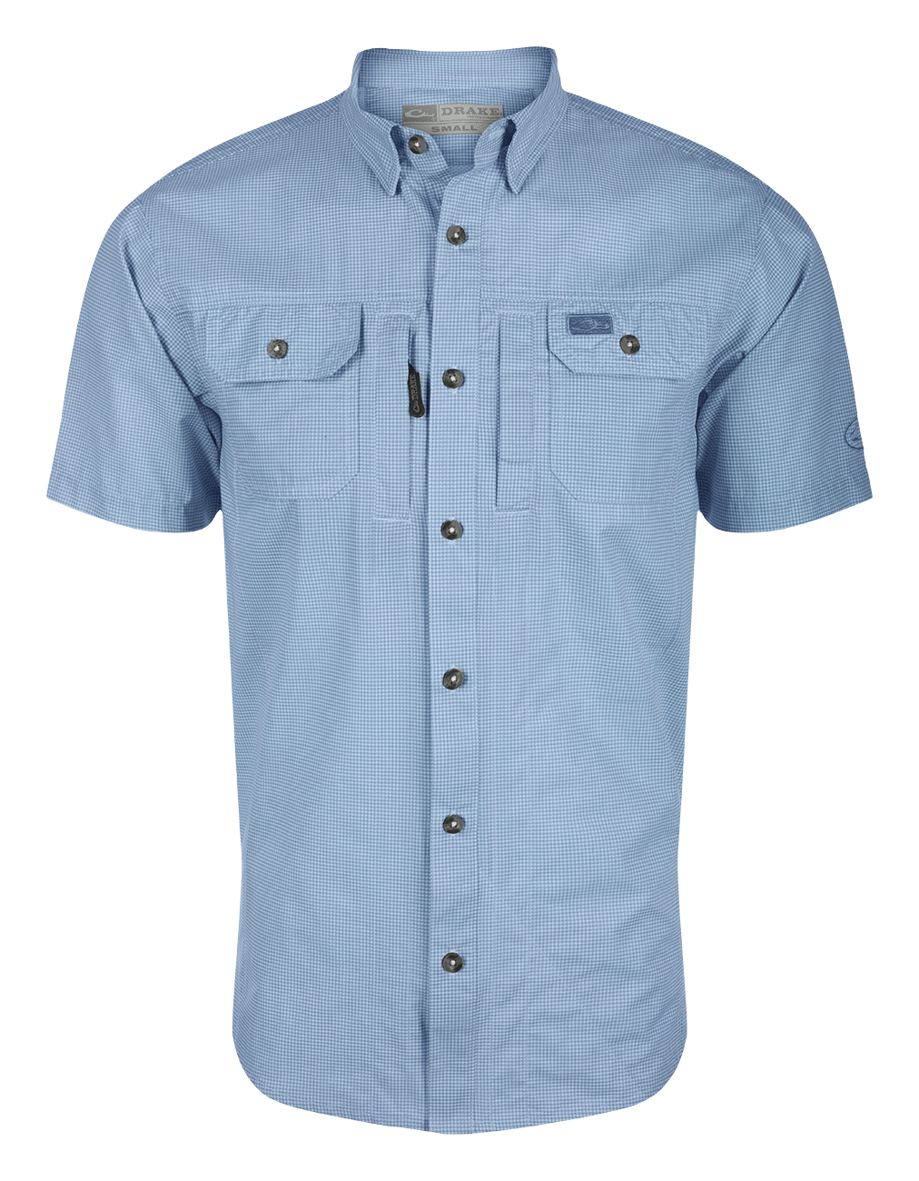 Image of Drake Waterfowl Frat Houndstooth Check Short-Sleeve Shirt for Men - Marina Blue
