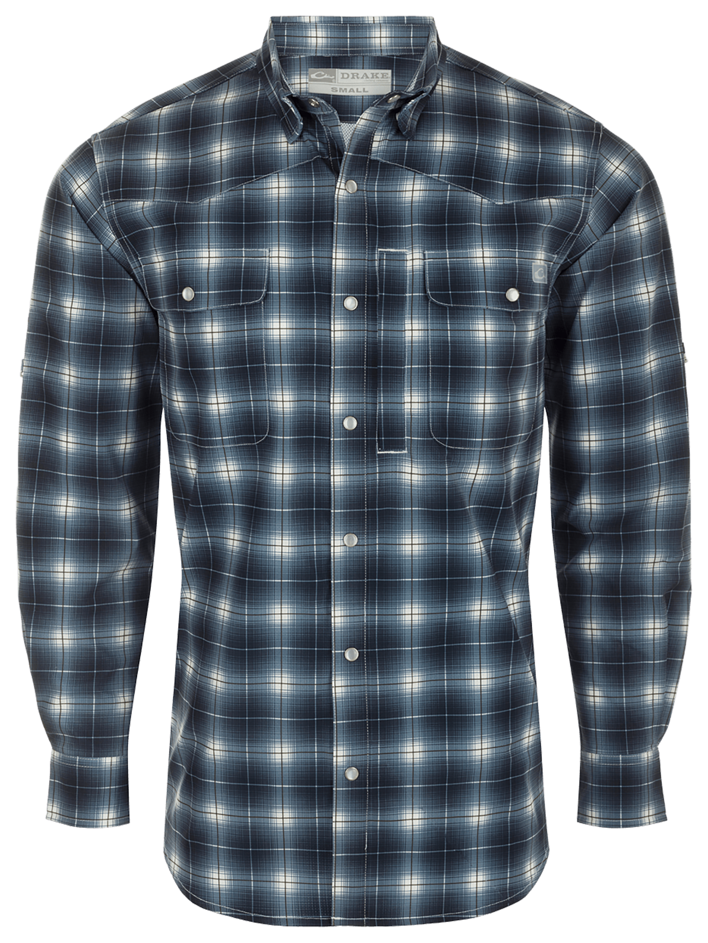 Image of Drake Waterfowl Cinco Ranch Western Fall Plaid Long-Sleeve Shirt for Men - Night Sky Navy - XXXL
