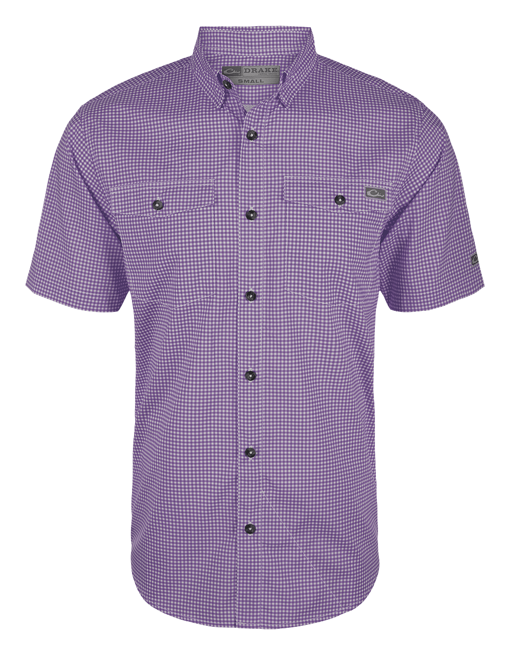 Image of Drake Waterfowl Frat Gingham-Check Short-Sleeve Shirt for Men - Petunia Purple - XL