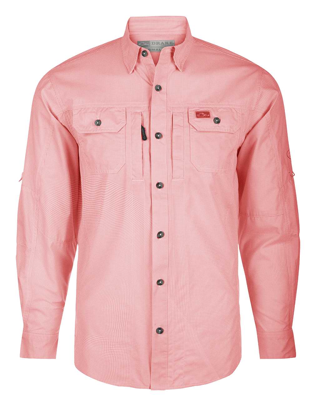 Image of Drake Waterfowl Frat Houndstooth Check Long-Sleeve Shirt for Men - Shell Pink