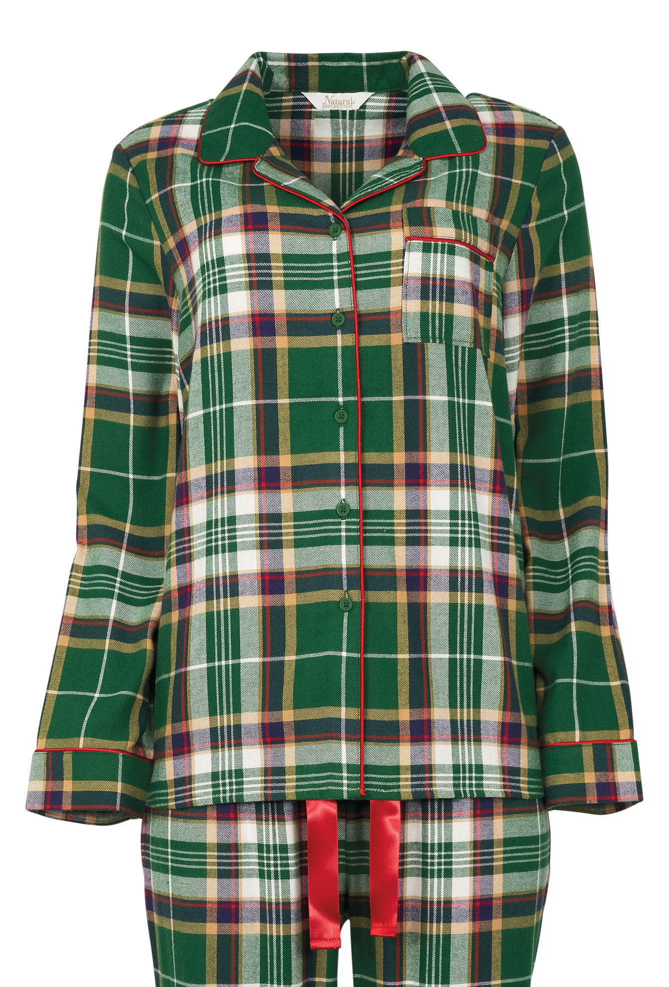 Image of Natural Reflections Flannel Long-Sleeve Pajama Shirt - Green Plaid