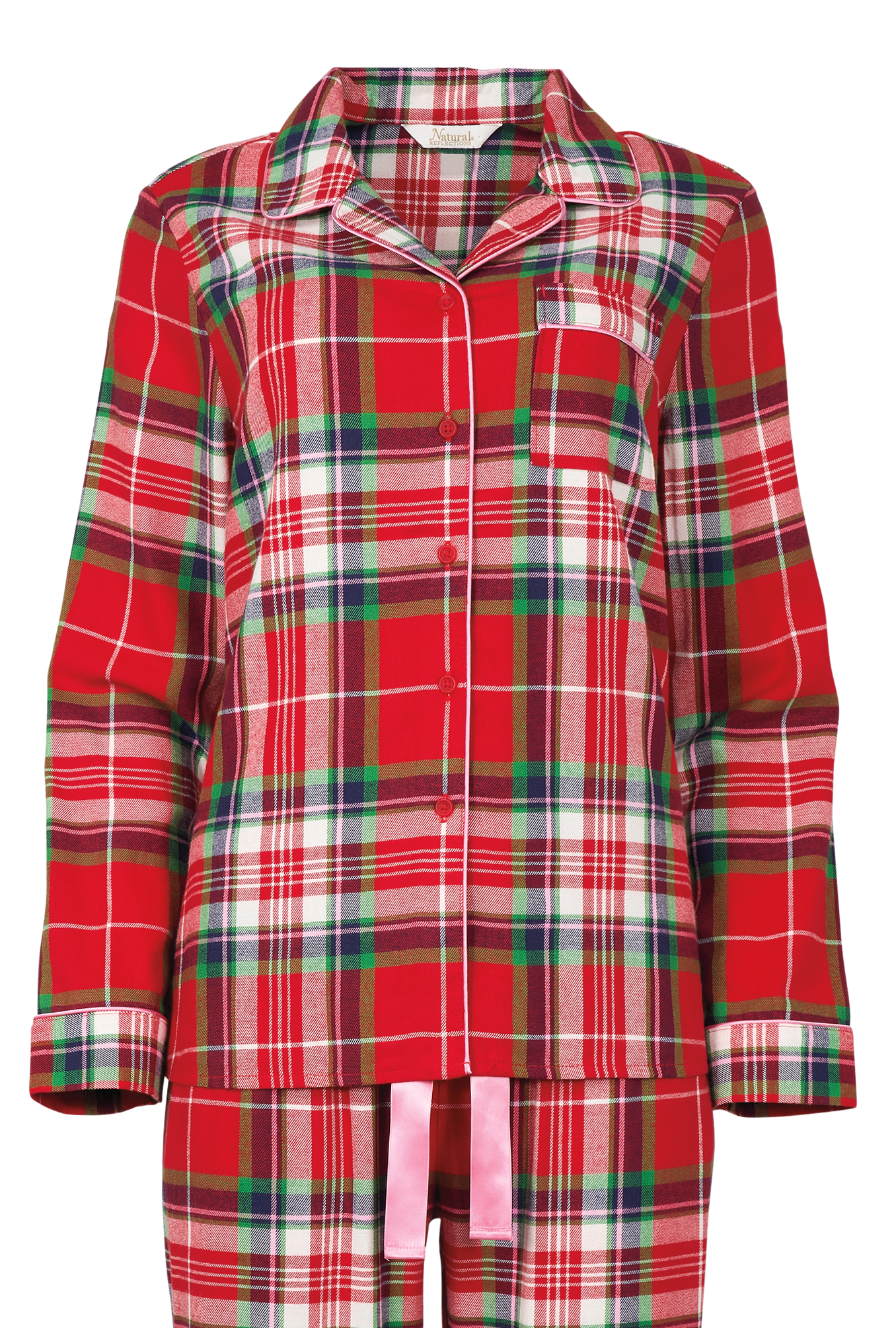 Image of Natural Reflections Flannel Long-Sleeve Pajama Shirt - Red Plaid