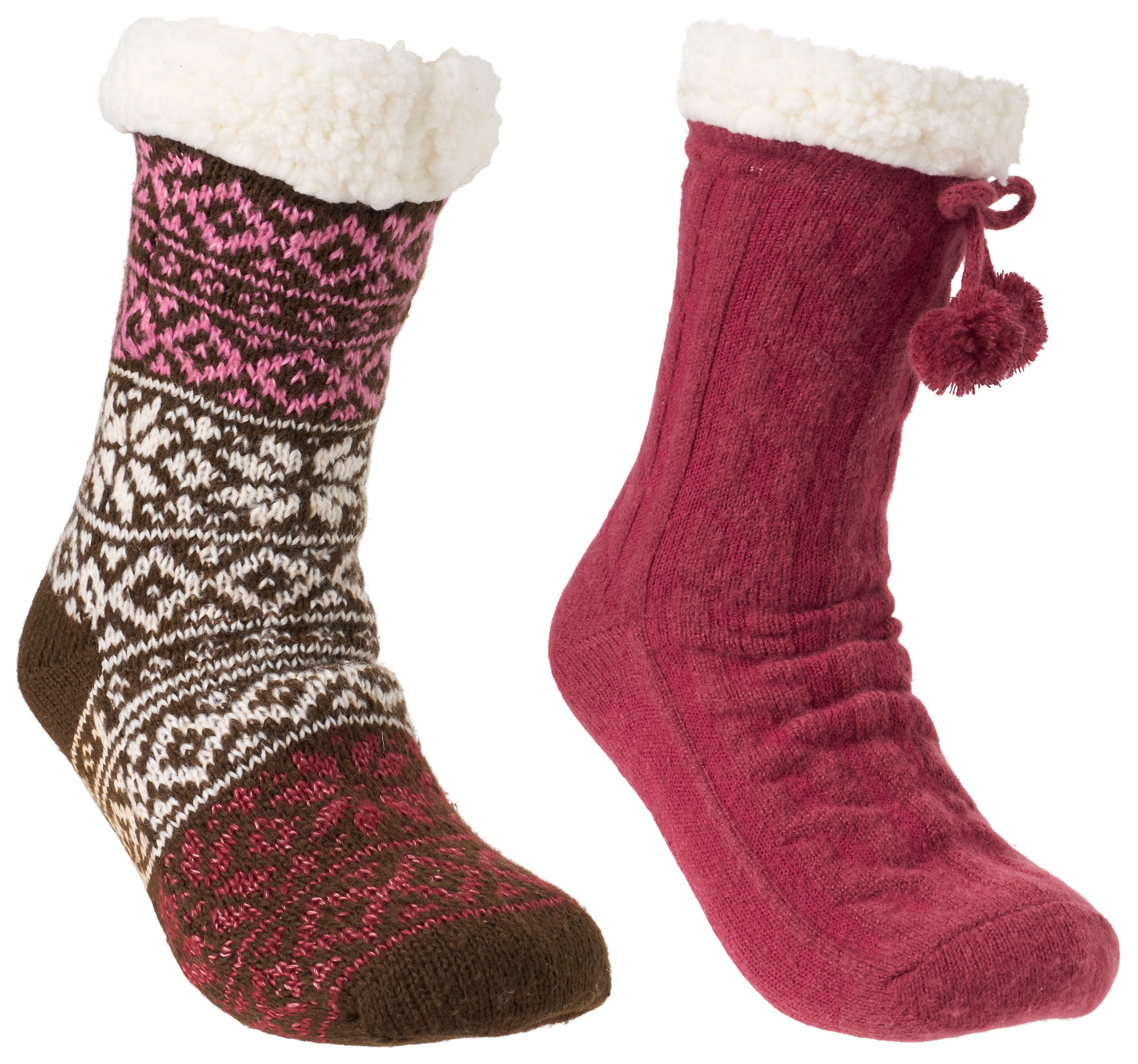 Image of Natural Reflections Cozy Socks with Pom-Pom 2-Pair Pack - Raspberry