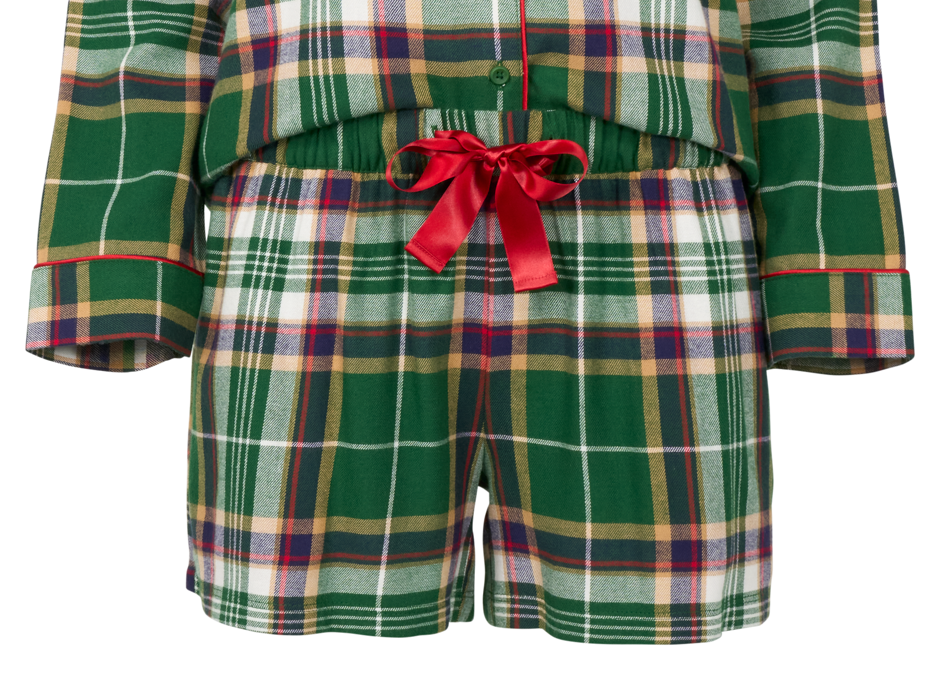 Image of Natural Reflections Flannel Pajama Shorts - Green Plaid