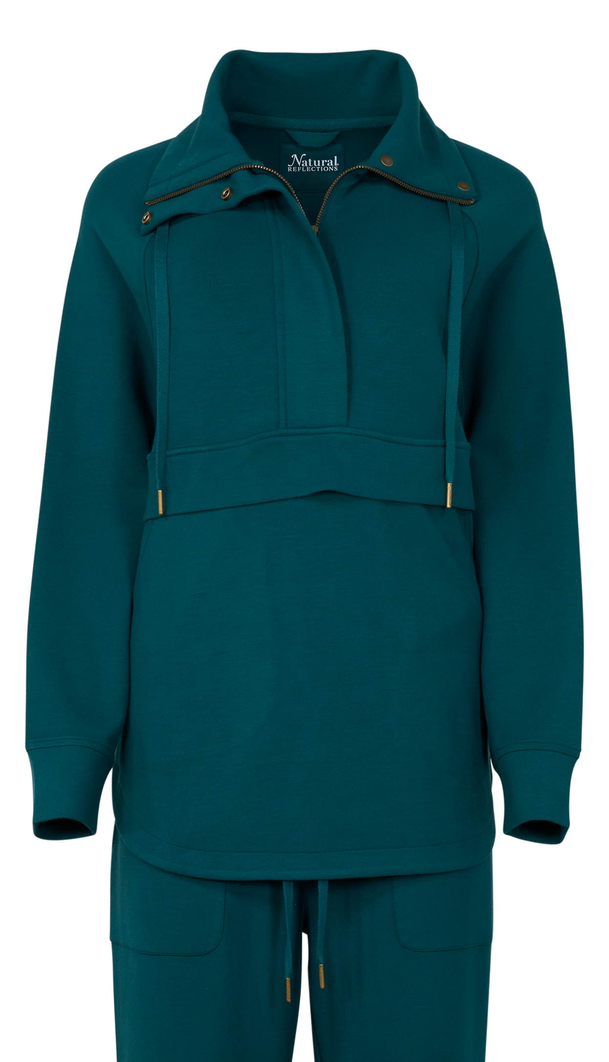 Image of Natural Reflections Soft Haven Half-Zip Long-Sleeve Pullover Tunic - Deep Teal